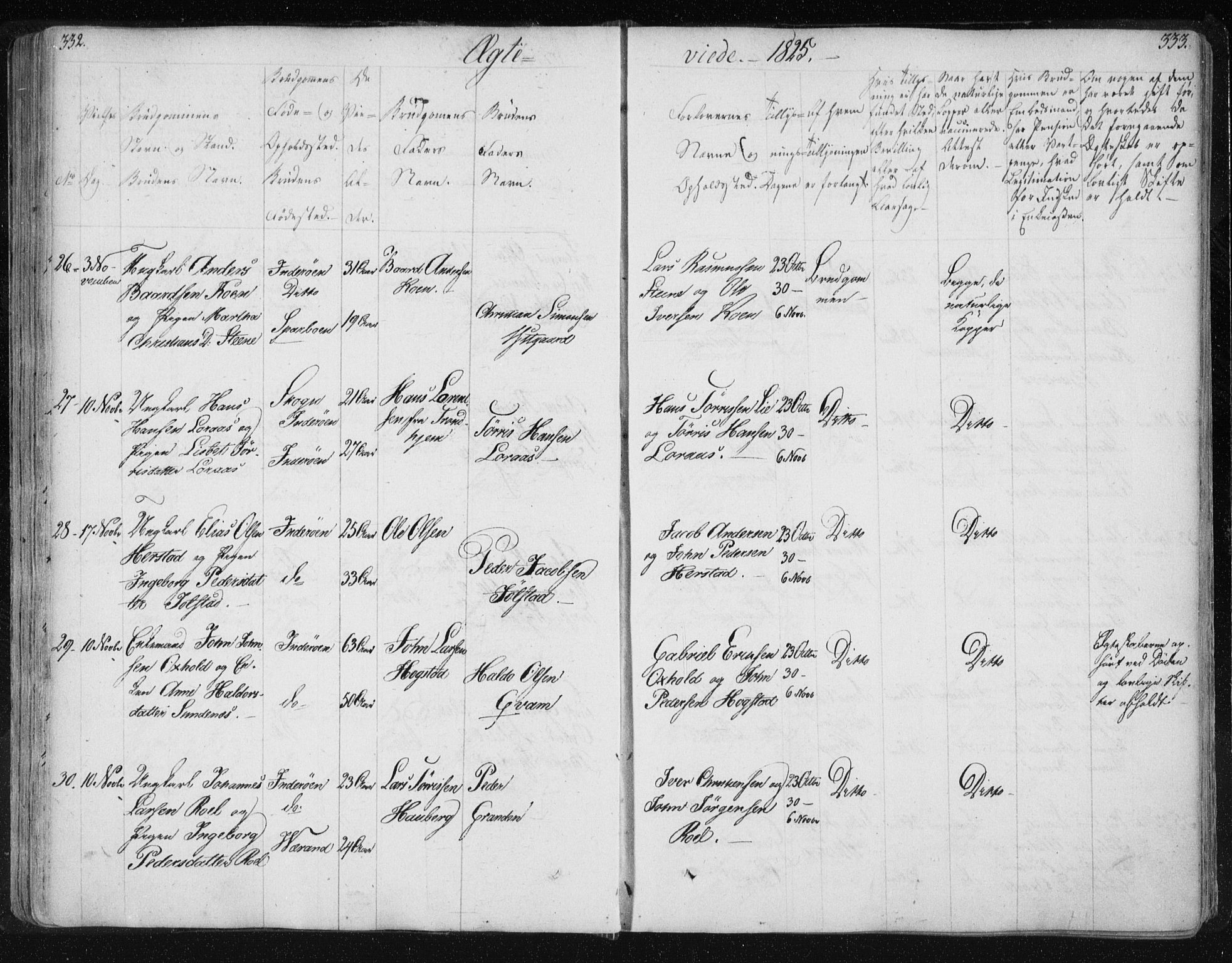 Ministerialprotokoller, klokkerbøker og fødselsregistre - Nord-Trøndelag, AV/SAT-A-1458/730/L0276: Parish register (official) no. 730A05, 1822-1830, p. 332-333