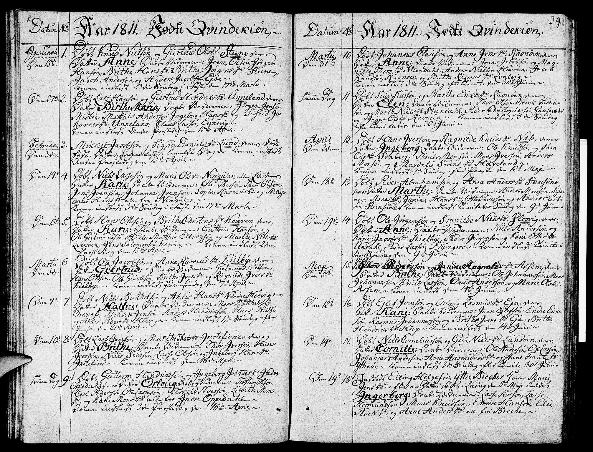 Gulen sokneprestembete, SAB/A-80201/H/Haa/Haaa/L0017: Parish register (official) no. A 17, 1809-1825, p. 39