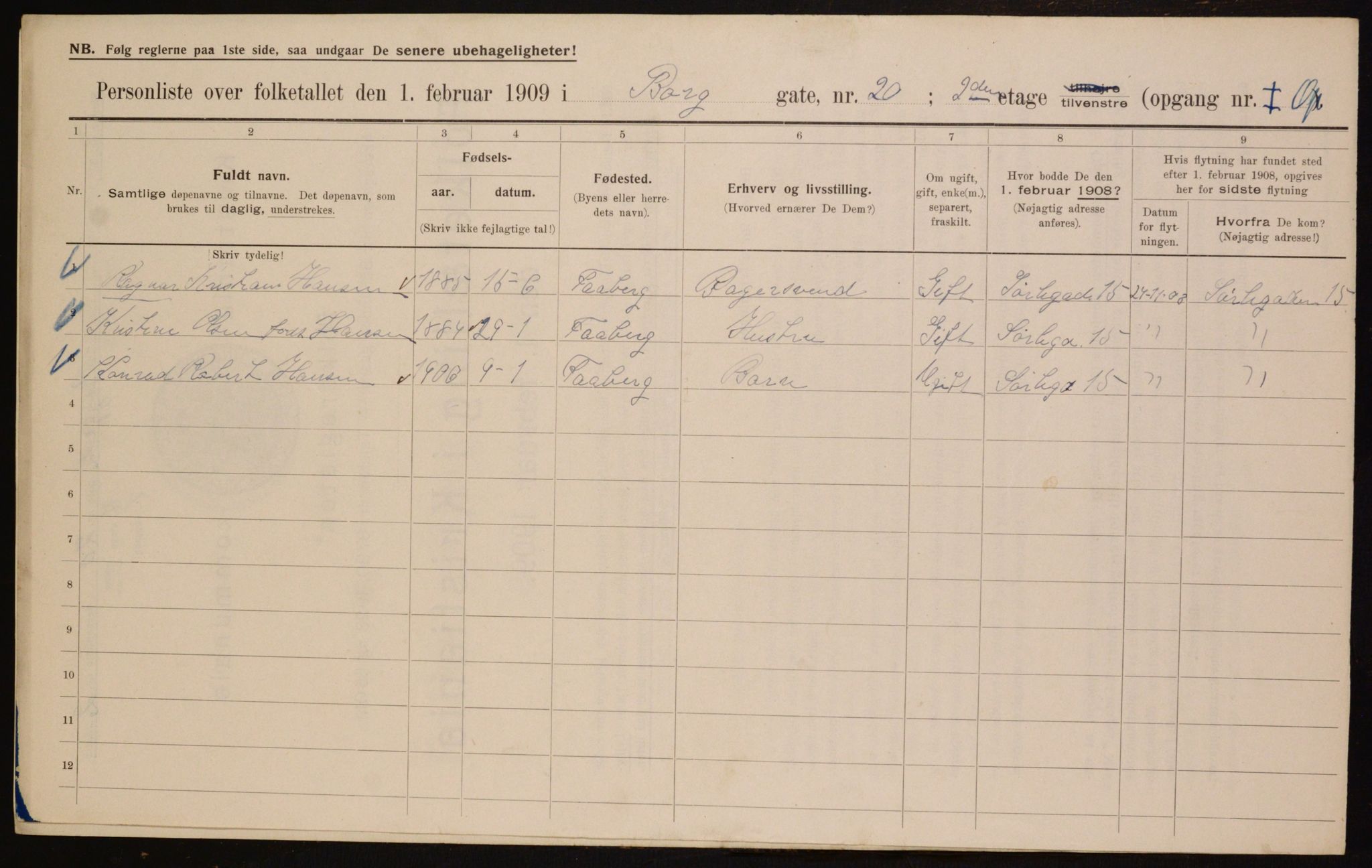 OBA, Municipal Census 1909 for Kristiania, 1909, p. 7531