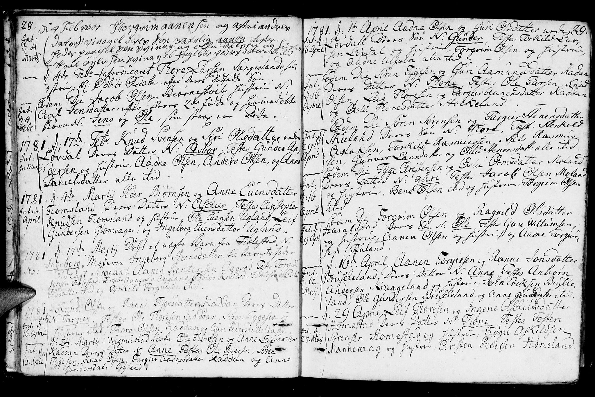 Holum sokneprestkontor, AV/SAK-1111-0022/F/Fa/Fab/L0004: Parish register (official) no. A 4, 1774-1847, p. 28-29