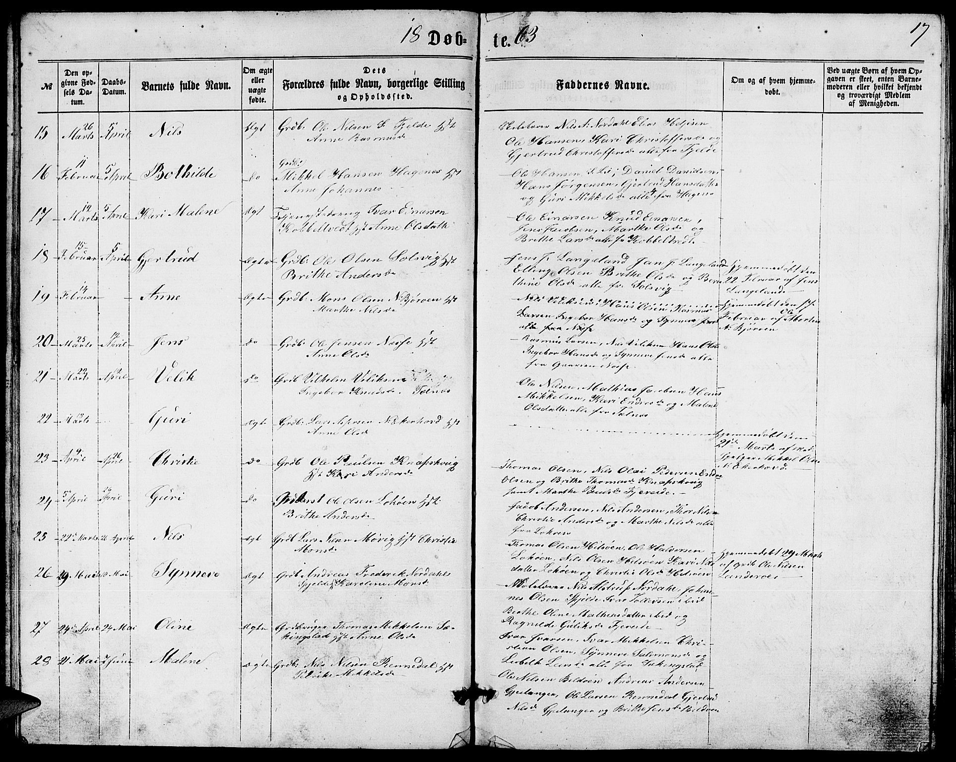 Fjell sokneprestembete, AV/SAB-A-75301/H/Hab: Parish register (copy) no. A 1, 1861-1870, p. 17