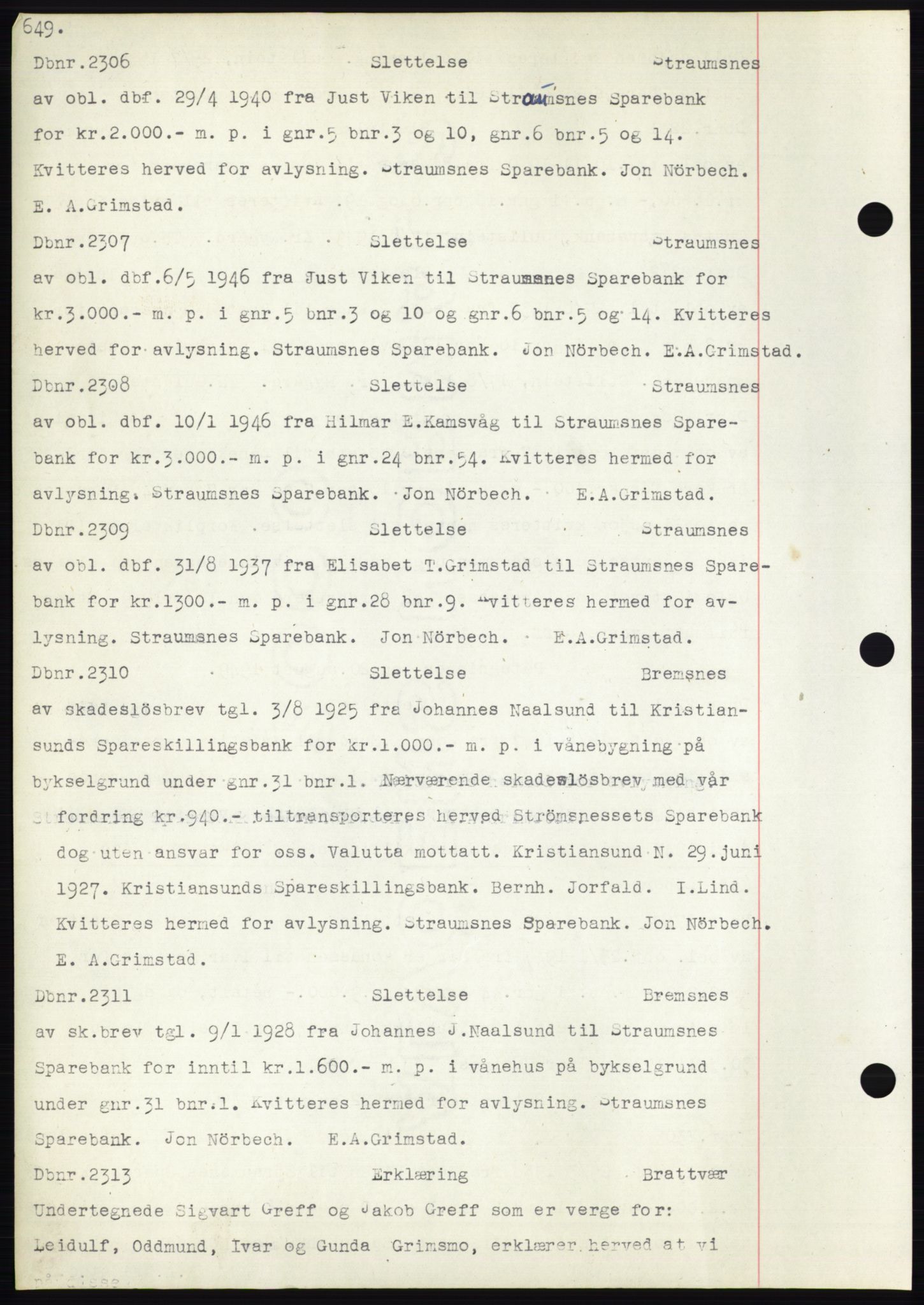Nordmøre sorenskriveri, SAT/A-4132/1/2/2Ca: Mortgage book no. C82b, 1946-1951, Diary no: : 2306/1949