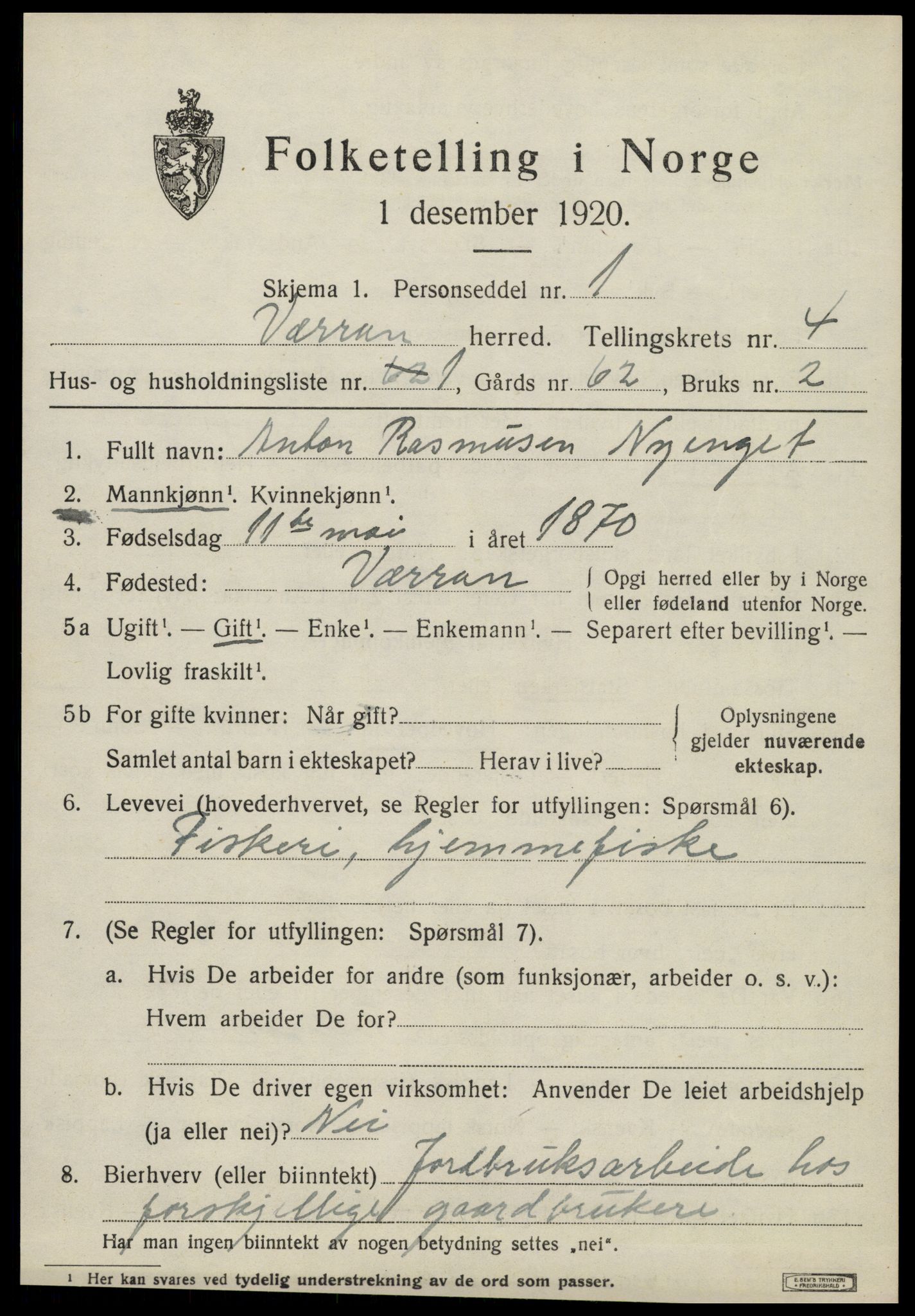 SAT, 1920 census for Verran, 1920, p. 1510