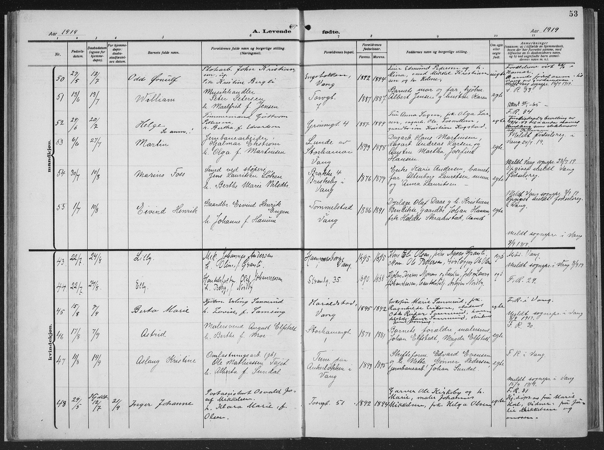 Hamar prestekontor, AV/SAH-DOMPH-002/H/Ha/Haa/L0002: Parish register (official) no. 2, 1915-1936, p. 53