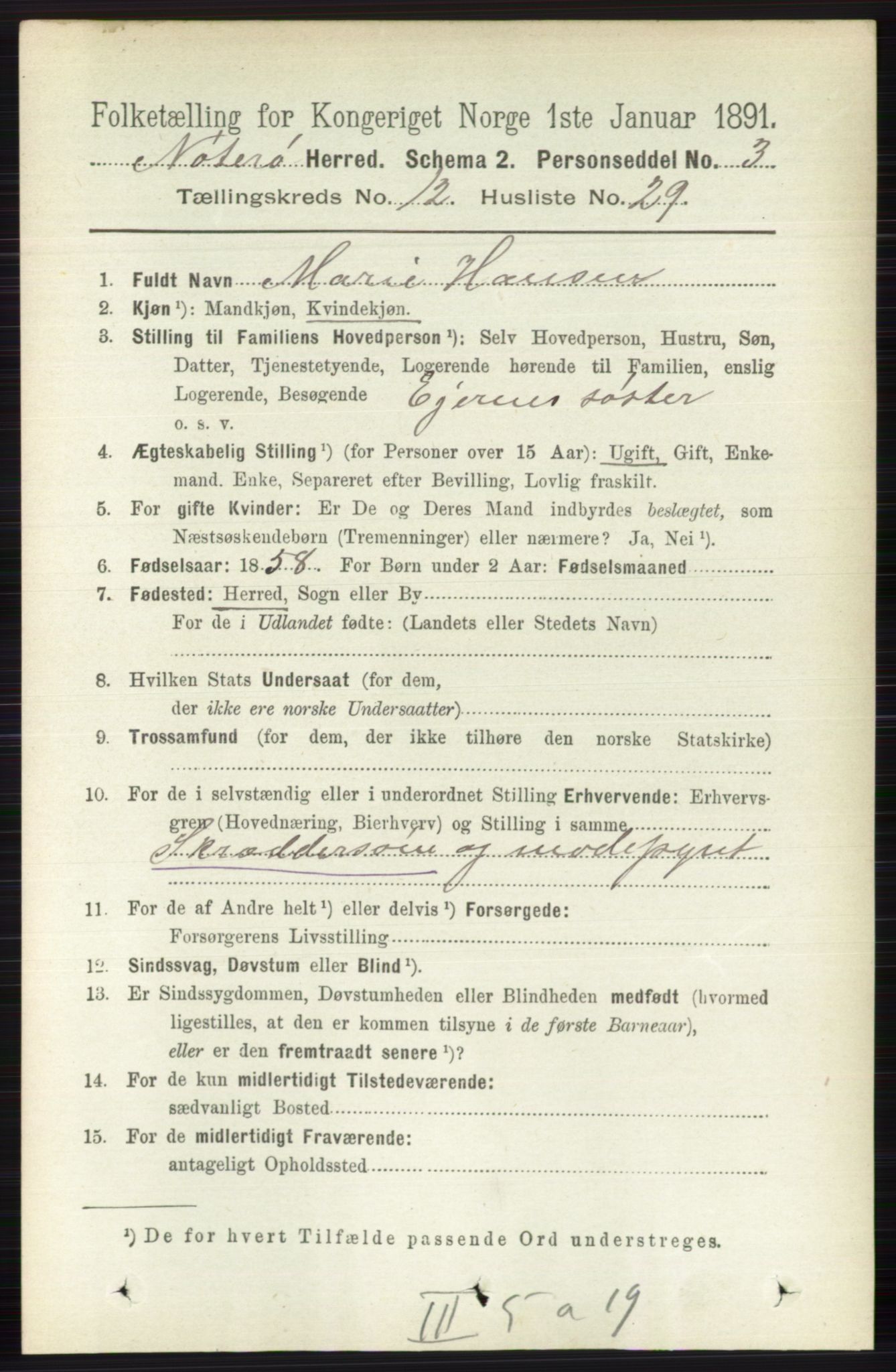 RA, 1891 census for 0722 Nøtterøy, 1891, p. 6541