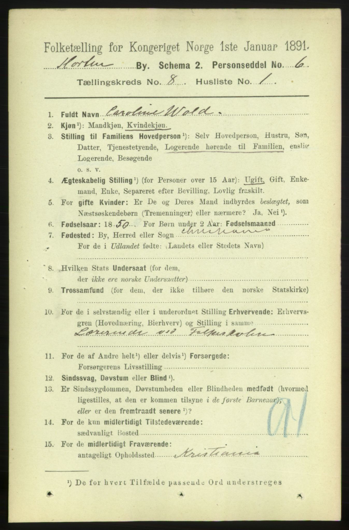 RA, 1891 census for 0703 Horten, 1891, p. 4931