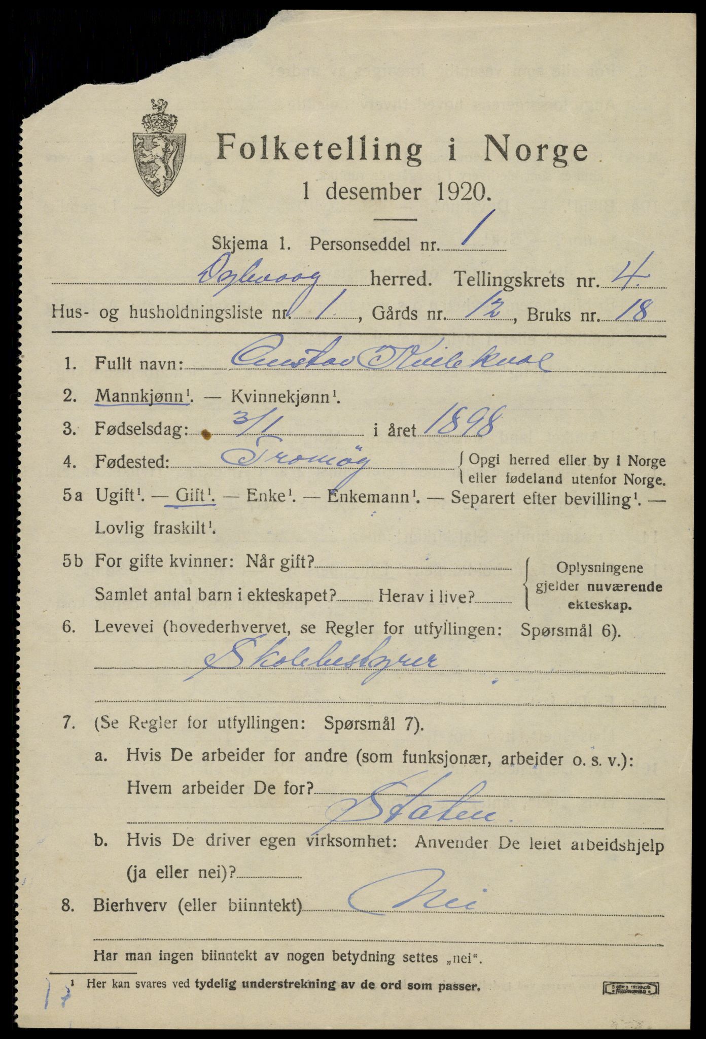 SAK, 1920 census for Dypvåg, 1920, p. 3333