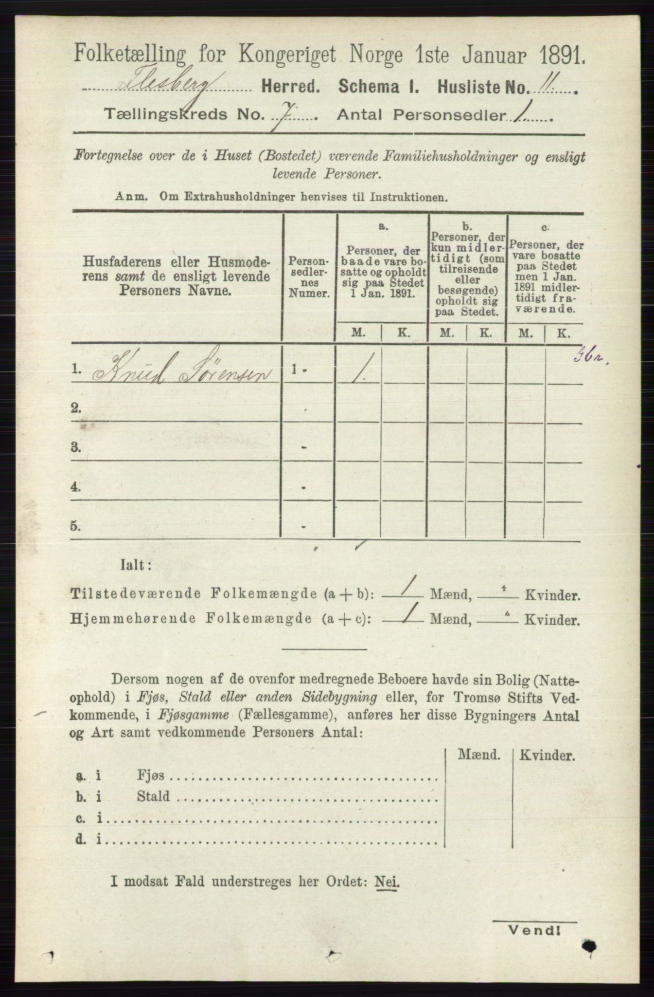 RA, 1891 census for 0631 Flesberg, 1891, p. 1145