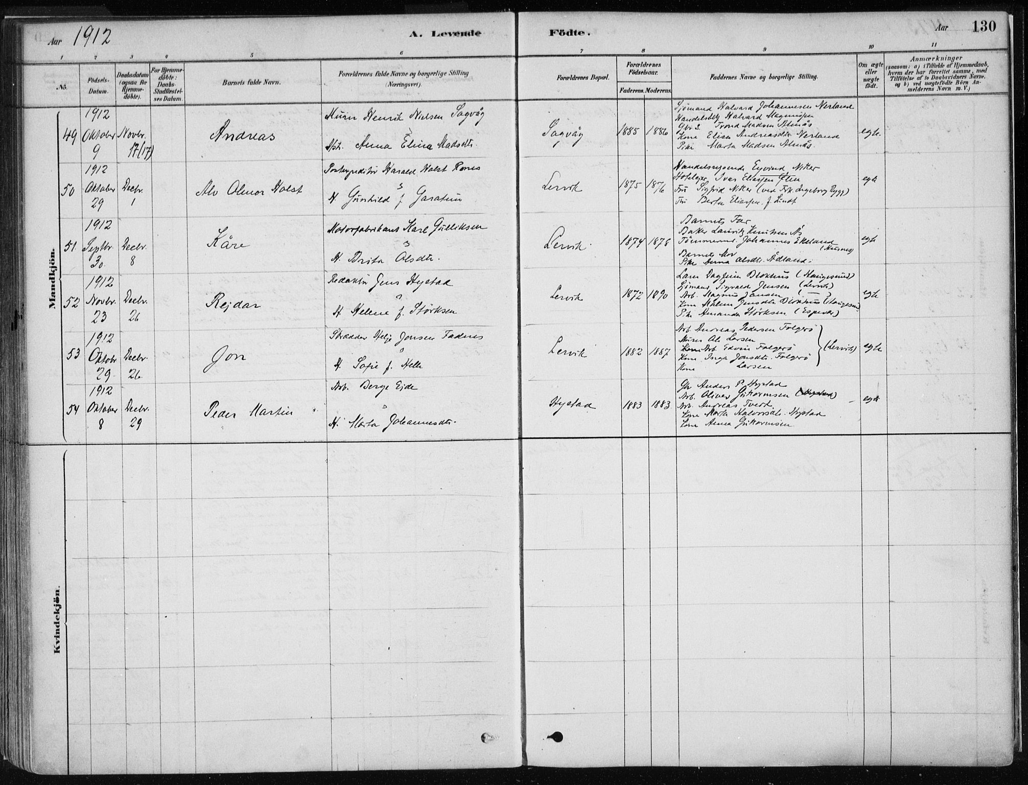 Stord sokneprestembete, SAB/A-78201/H/Haa: Parish register (official) no. B 2, 1878-1913, p. 130