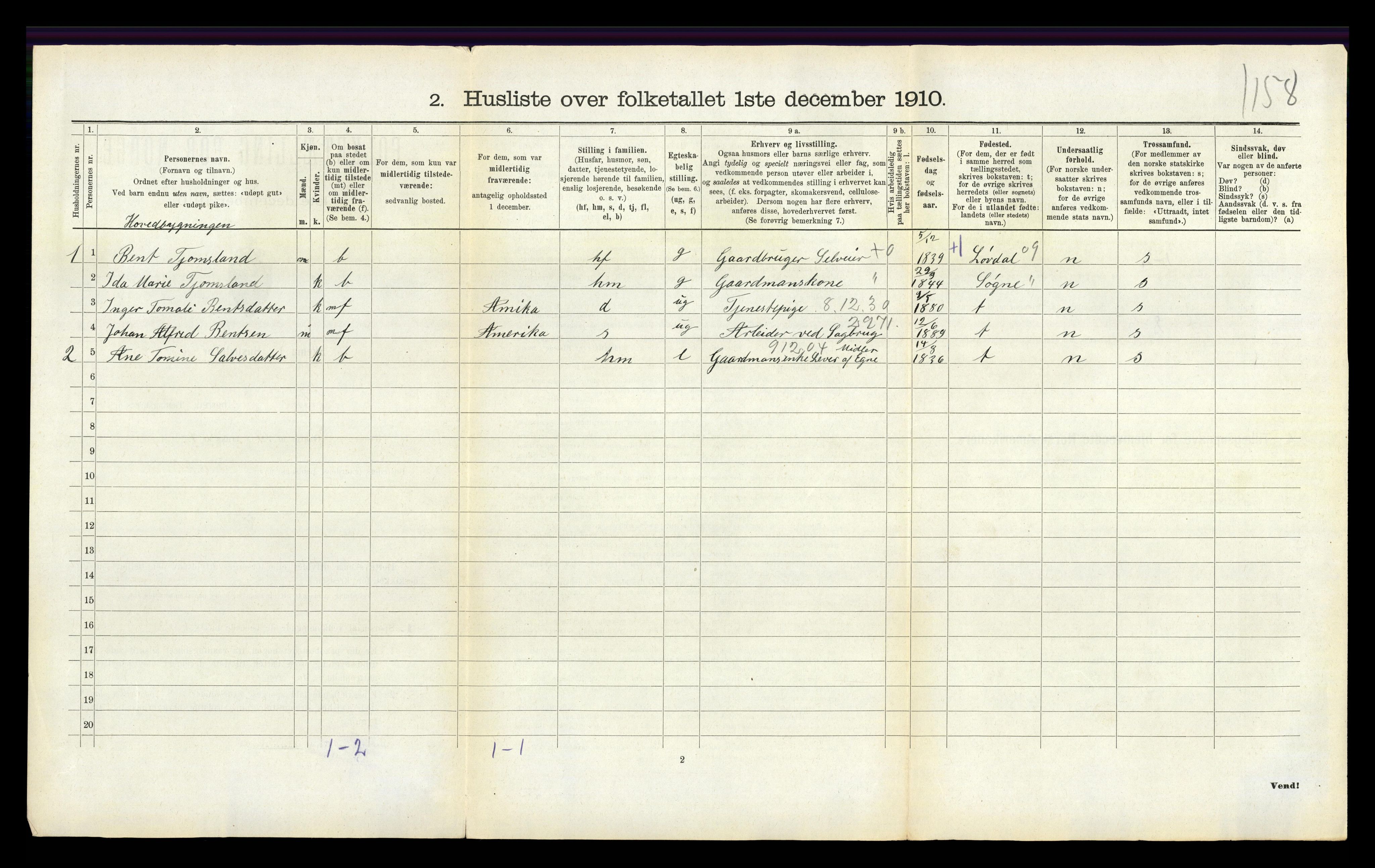 RA, 1910 census for Holum, 1910, p. 605