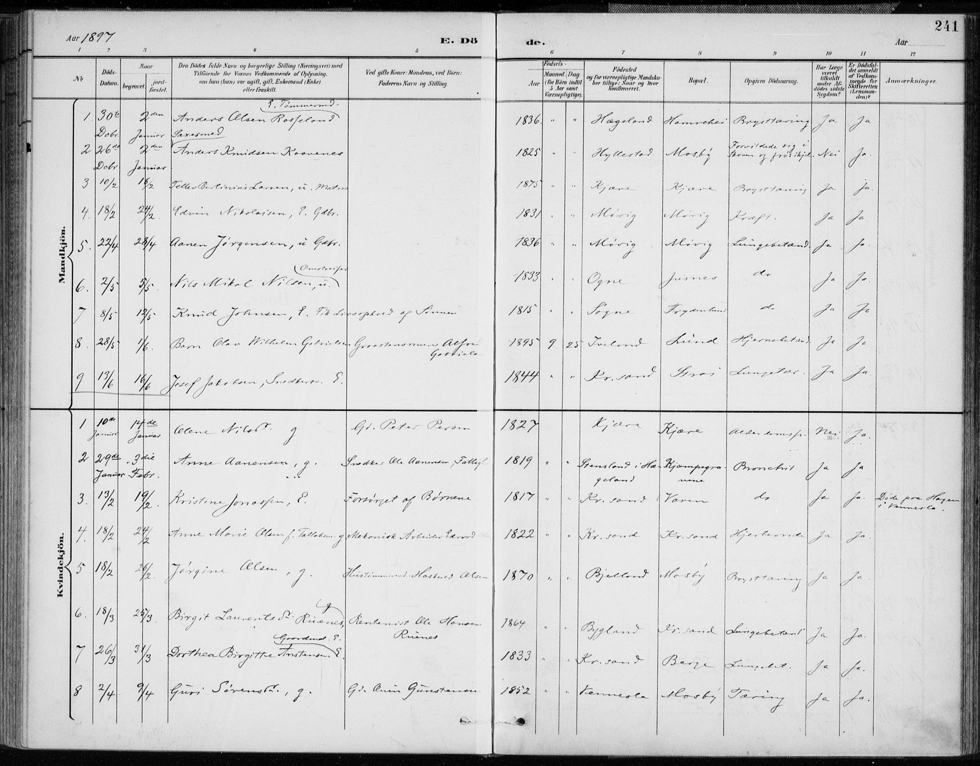 Oddernes sokneprestkontor, AV/SAK-1111-0033/F/Fa/Faa/L0010: Parish register (official) no. A 10, 1897-1911, p. 241