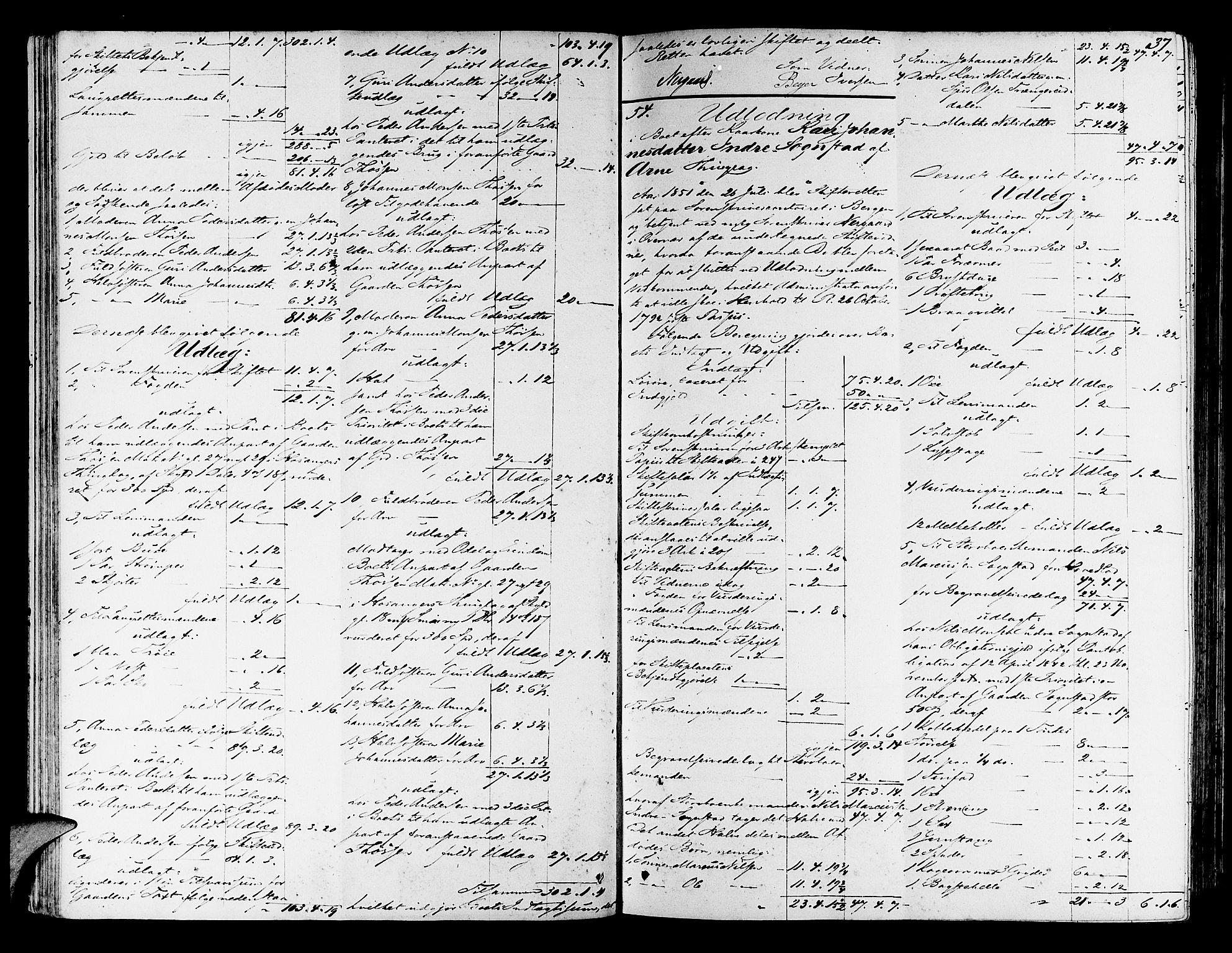 Nordhordland sorenskrivar, AV/SAB-A-2901/1/H/Hd/Hda/L0005: Skifteutlodningsprotokollar, 1851-1857, p. 36b-37a