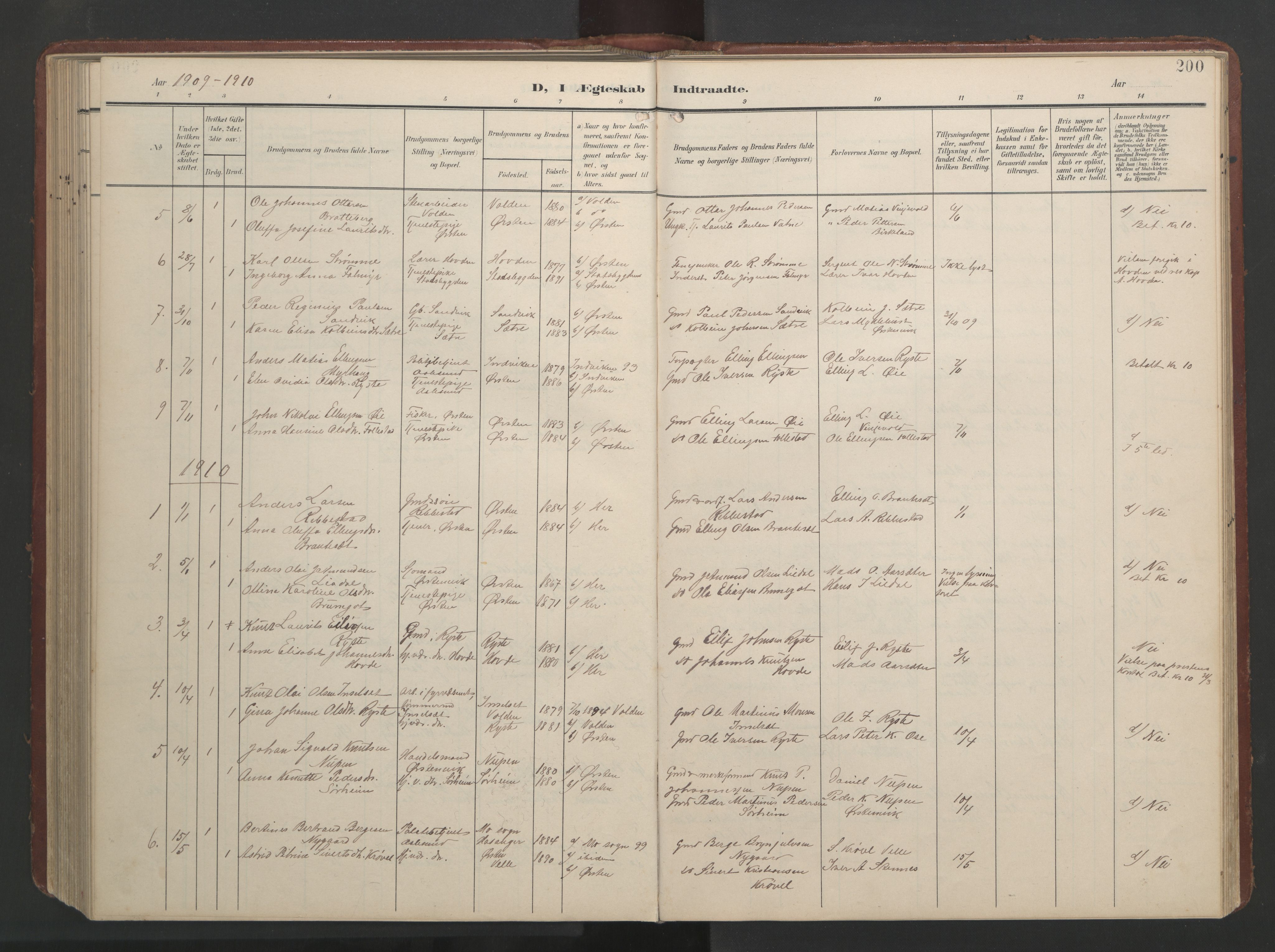 Ministerialprotokoller, klokkerbøker og fødselsregistre - Møre og Romsdal, AV/SAT-A-1454/513/L0190: Parish register (copy) no. 513C04, 1904-1926, p. 200