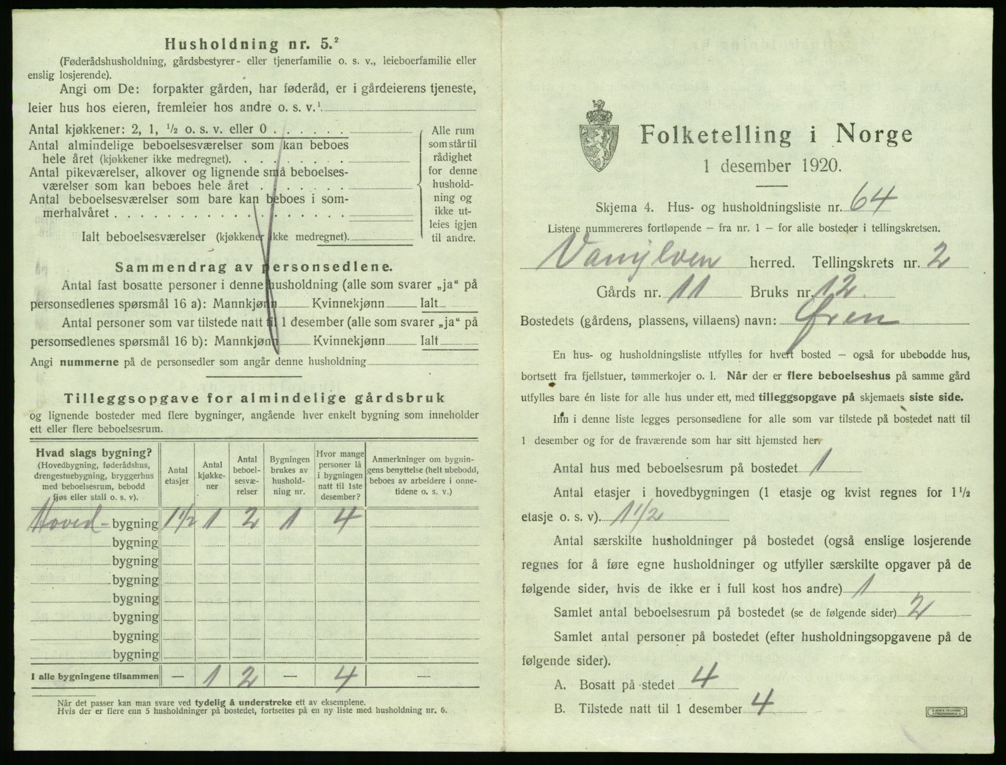 SAT, 1920 census for Vanylven, 1920, p. 221