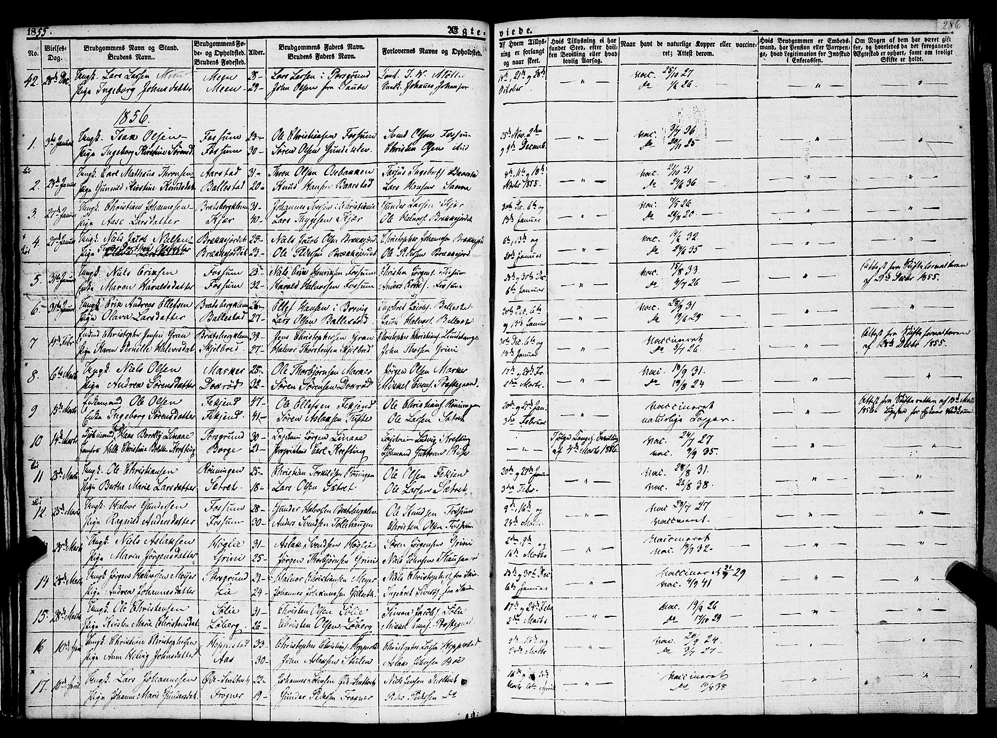 Gjerpen kirkebøker, SAKO/A-265/F/Fa/L0007b: Parish register (official) no. I 7B, 1834-1857, p. 286