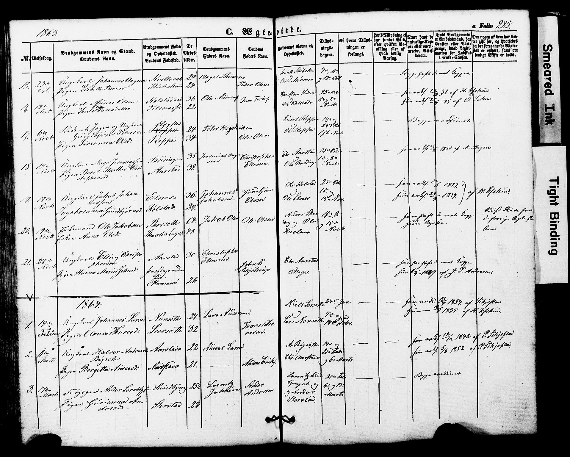 Ministerialprotokoller, klokkerbøker og fødselsregistre - Nord-Trøndelag, AV/SAT-A-1458/724/L0268: Parish register (copy) no. 724C04, 1846-1878, p. 285