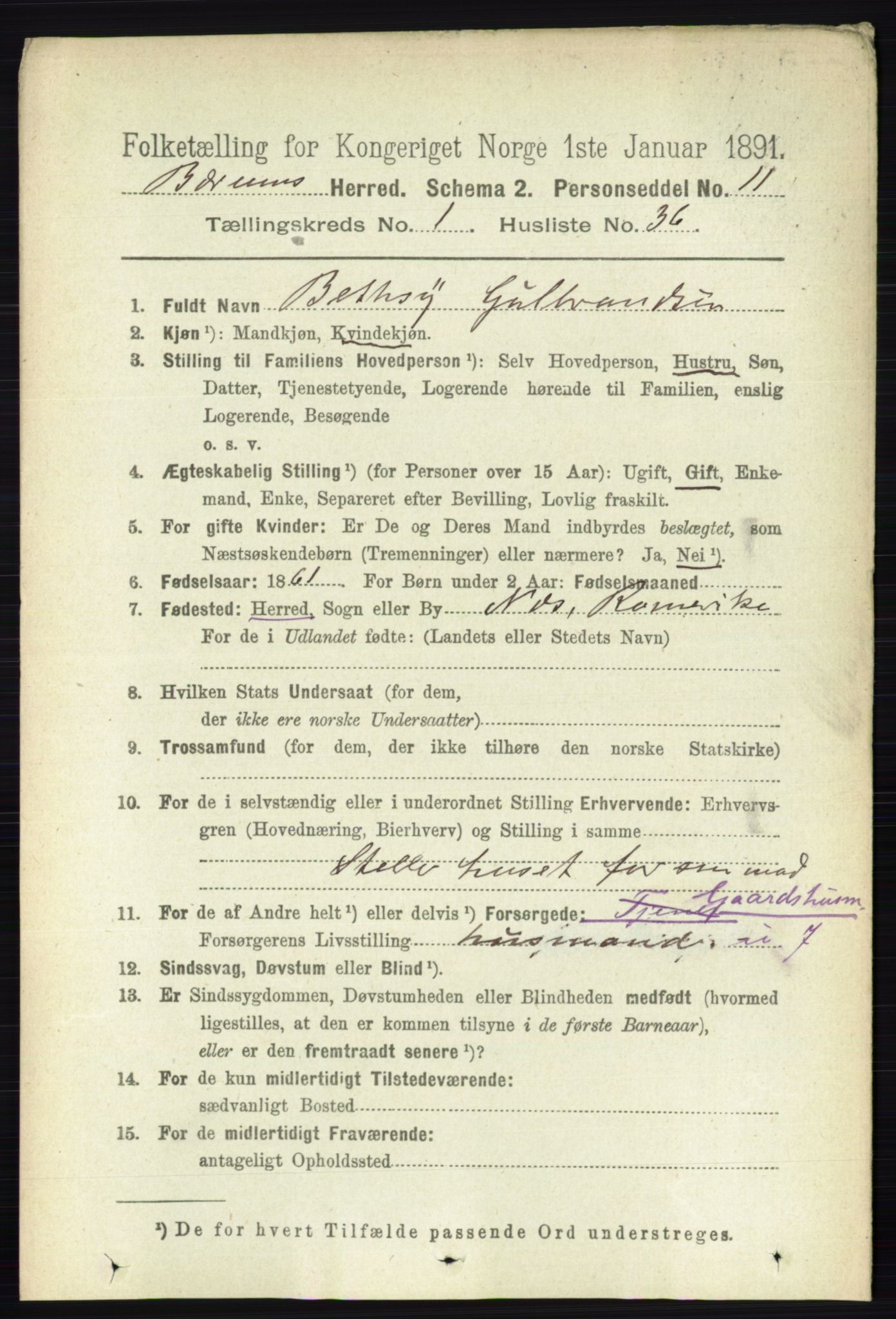 RA, 1891 census for 0219 Bærum, 1891, p. 477