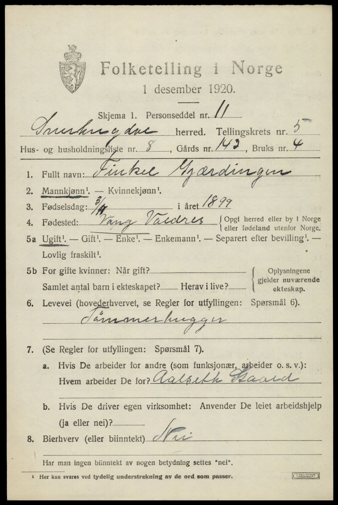 SAH, 1920 census for Snertingdal, 1920, p. 4391