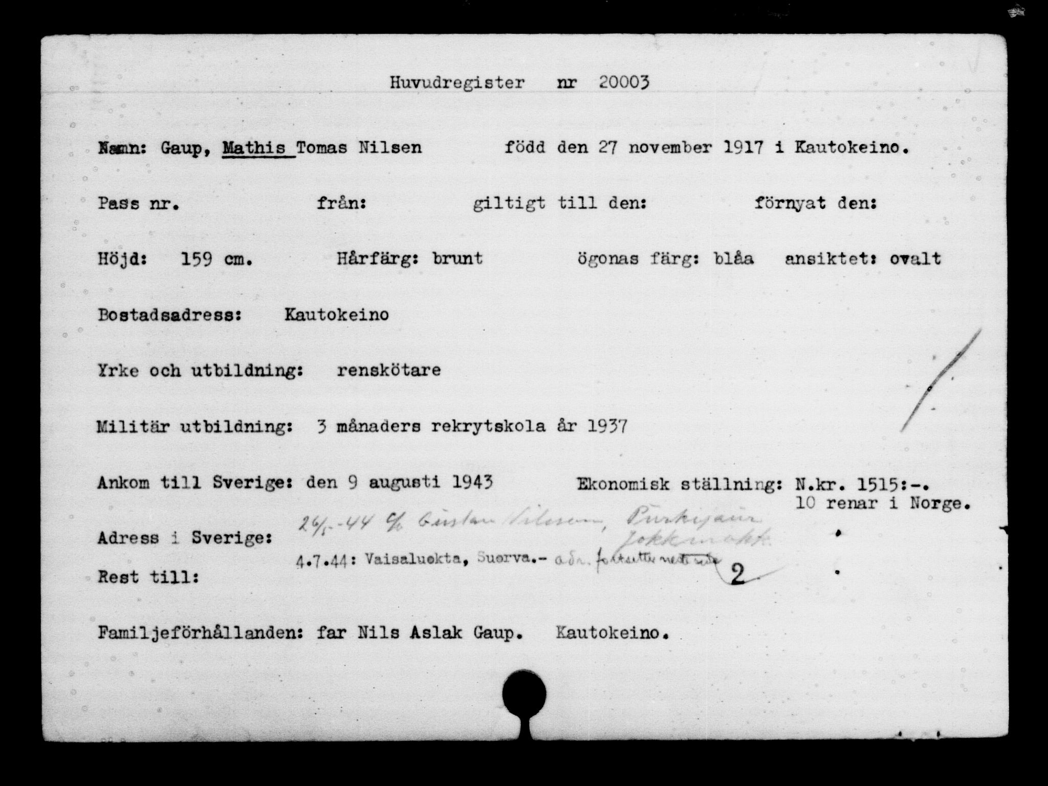 Den Kgl. Norske Legasjons Flyktningskontor, AV/RA-S-6753/V/Va/L0009: Kjesäterkartoteket.  Flyktningenr. 18502-22048, 1940-1945, p. 1664