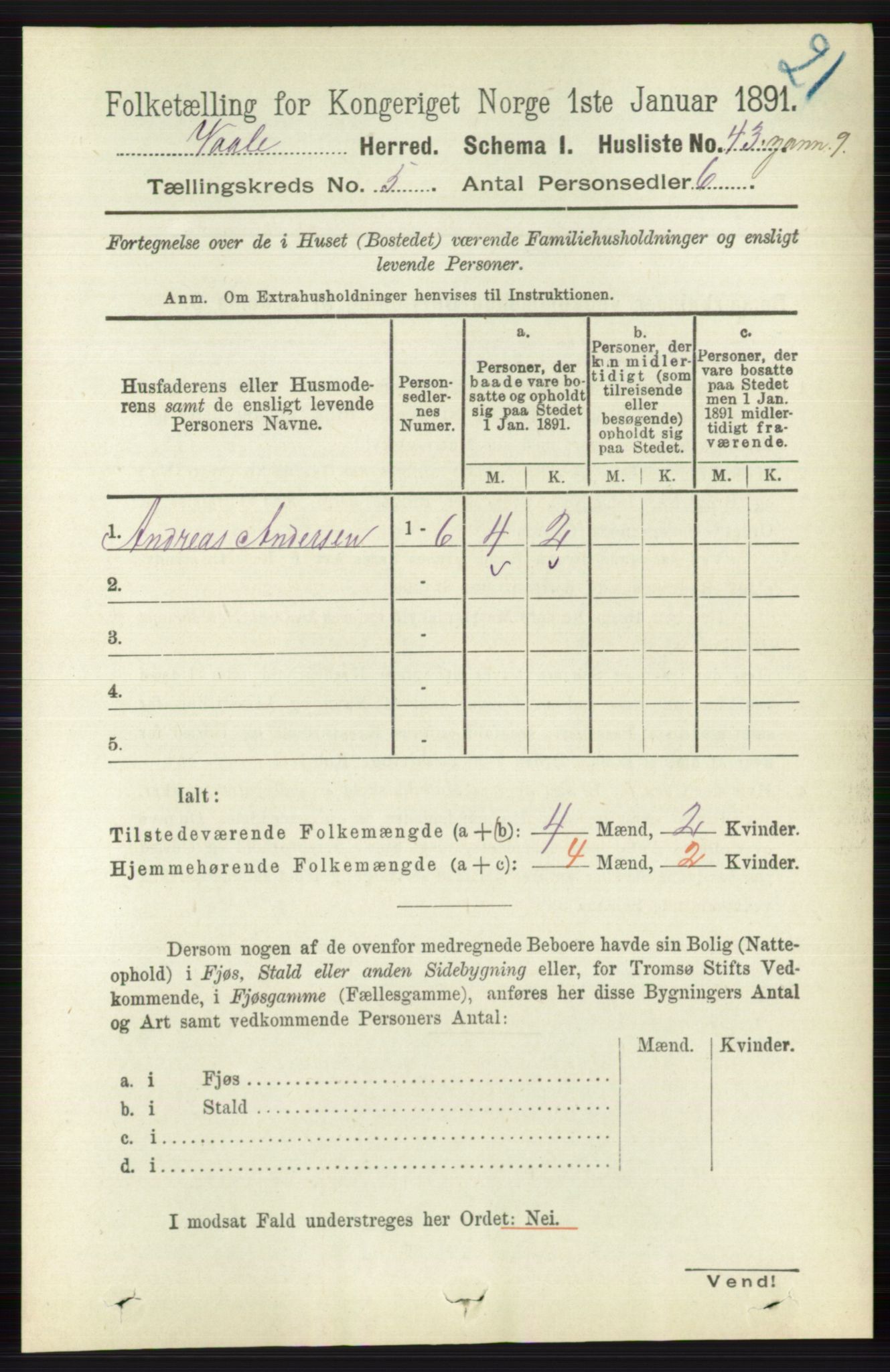 RA, 1891 census for 0716 Våle, 1891, p. 1344