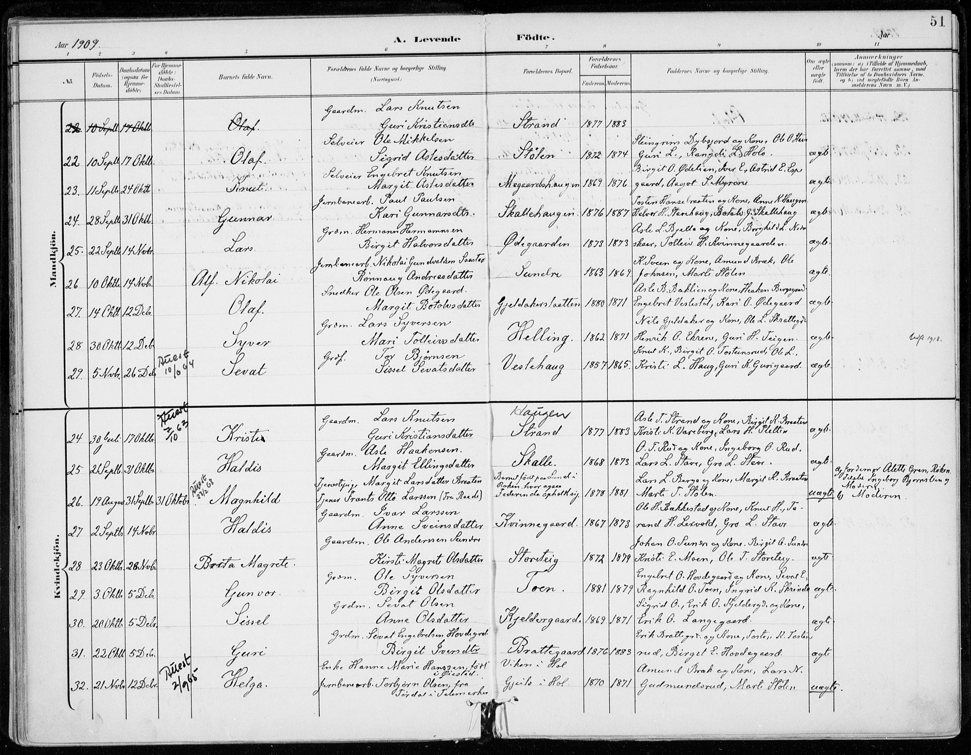 Ål kirkebøker, AV/SAKO-A-249/F/Fa/L0009: Parish register (official) no. I 9, 1897-1915, p. 51