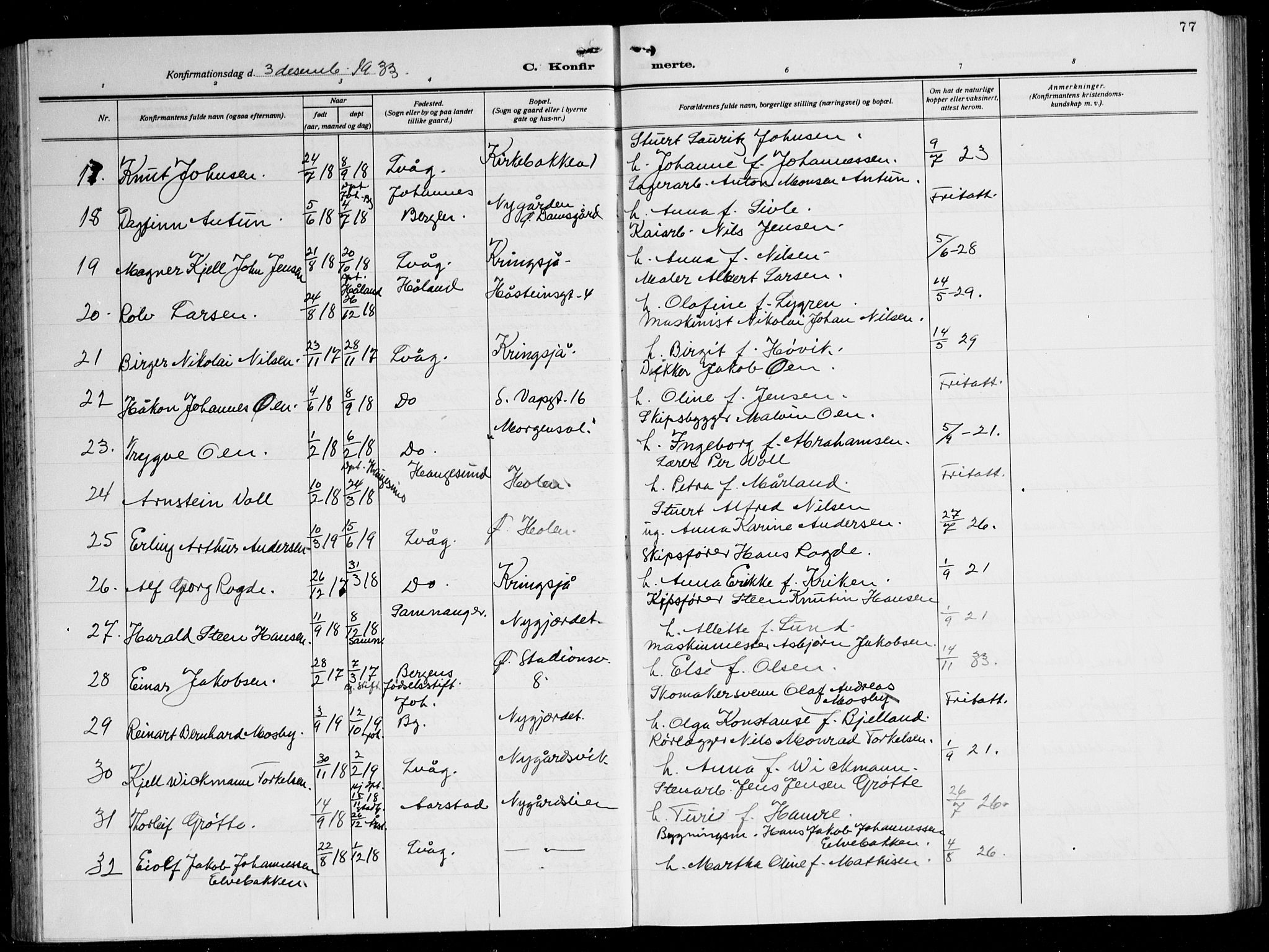 Laksevåg Sokneprestembete, AV/SAB-A-76501/H/Ha/Hab/Haba: Parish register (copy) no. A 10, 1925-1942, p. 77