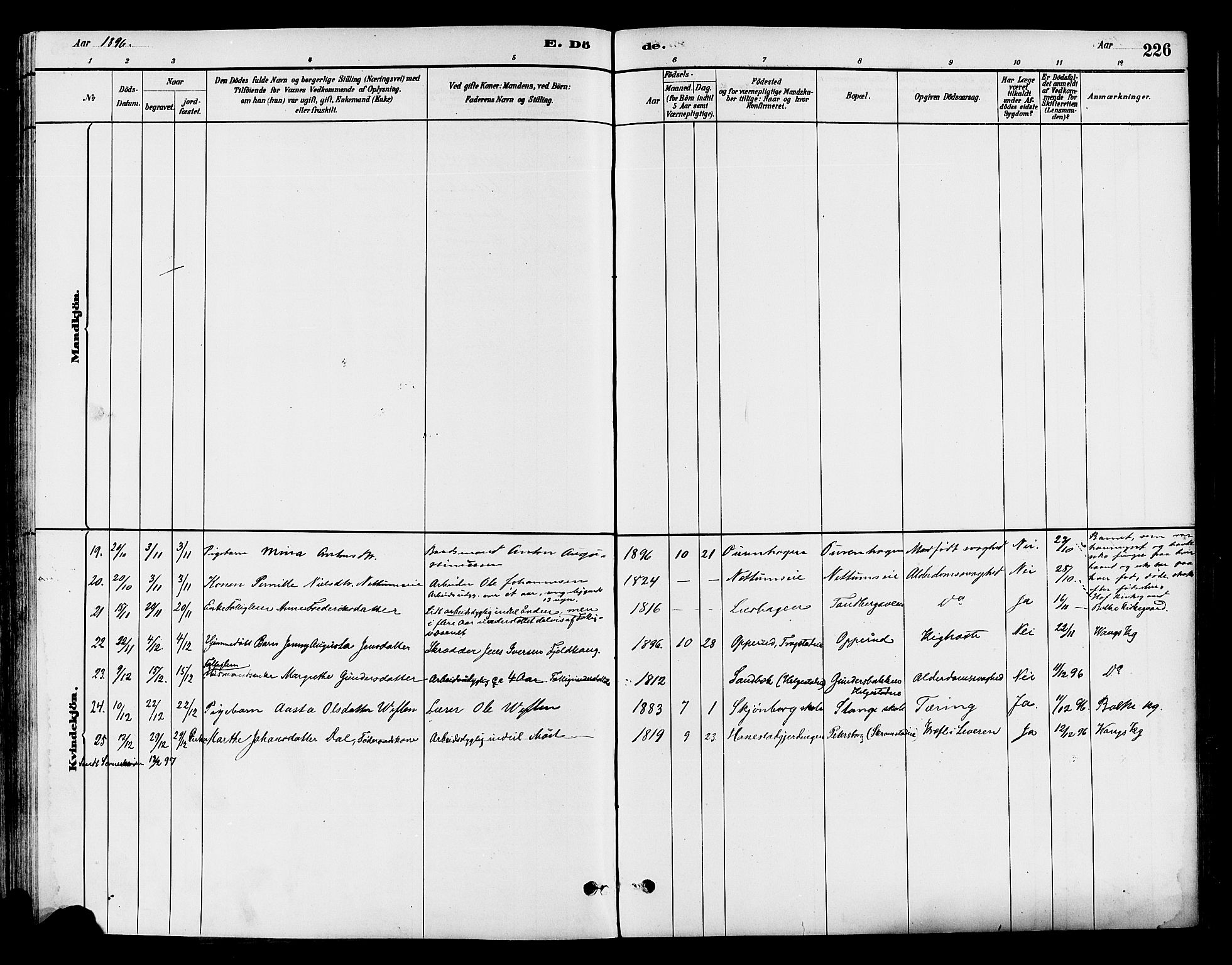 Østre Toten prestekontor, AV/SAH-PREST-104/H/Ha/Haa/L0007: Parish register (official) no. 7, 1881-1896, p. 226