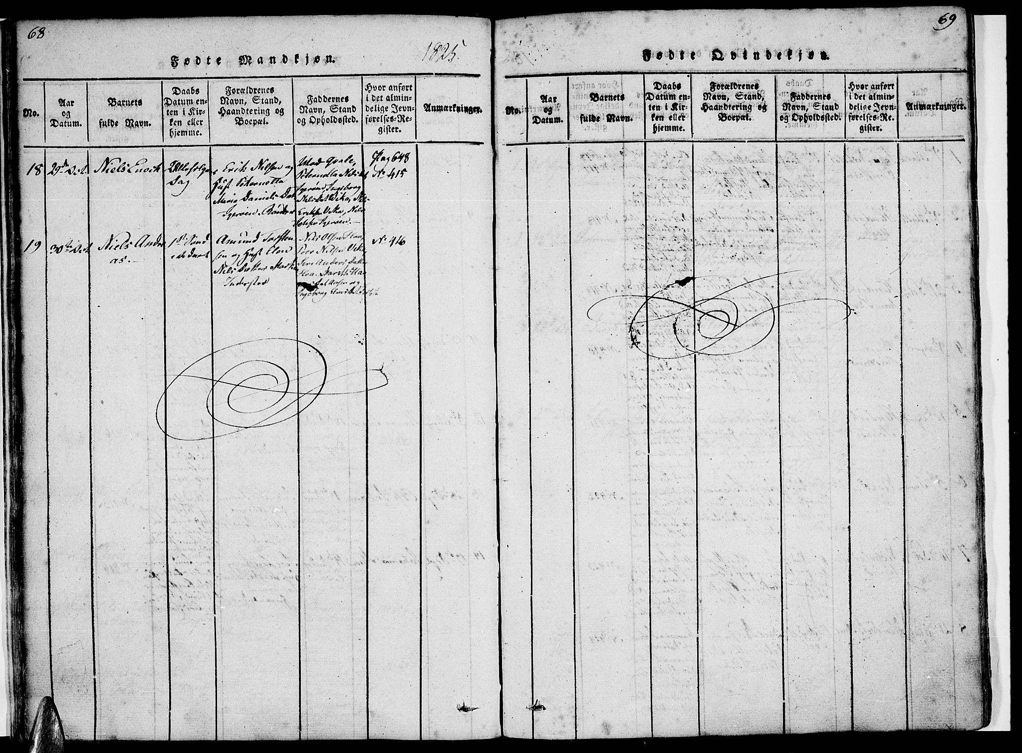 Ministerialprotokoller, klokkerbøker og fødselsregistre - Nordland, AV/SAT-A-1459/816/L0239: Parish register (official) no. 816A05, 1820-1845, p. 68-69