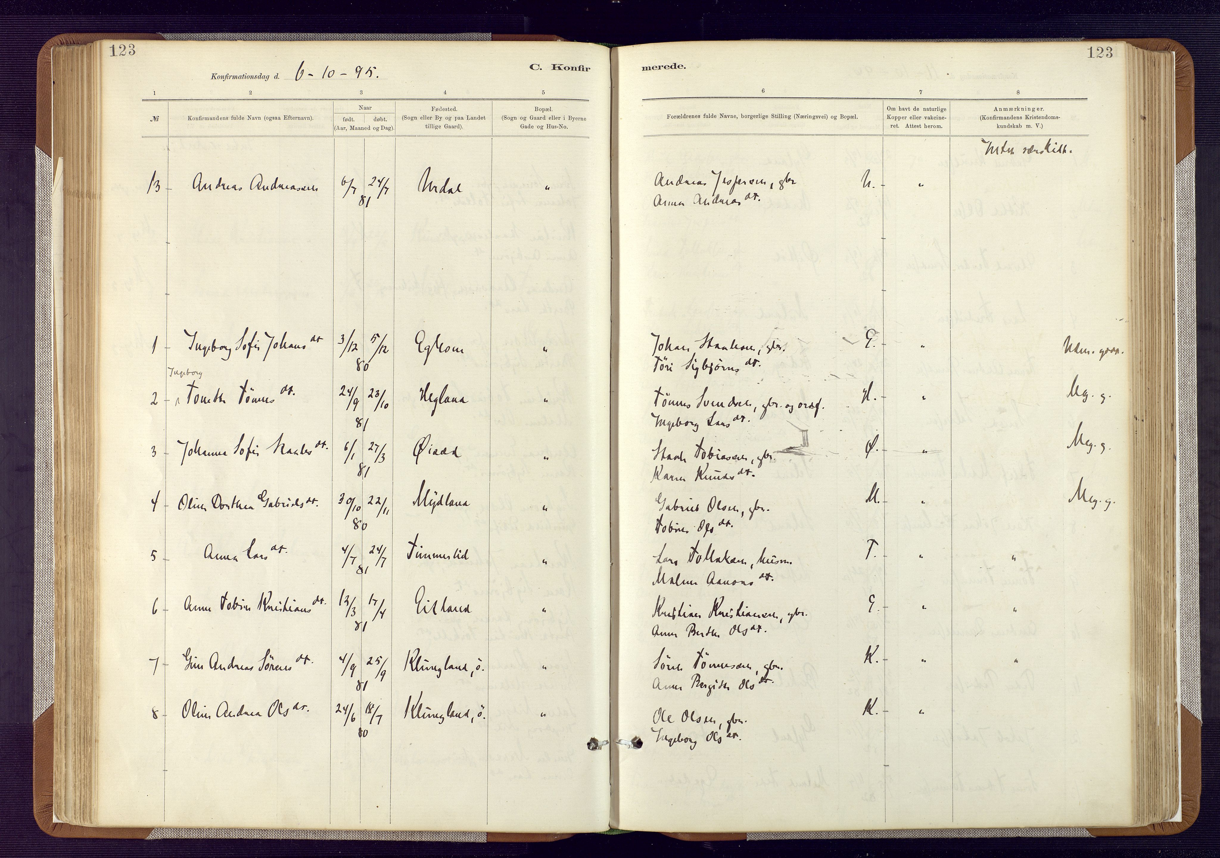 Bakke sokneprestkontor, AV/SAK-1111-0002/F/Fa/Fab/L0003: Parish register (official) no. A 3, 1884-1921, p. 123