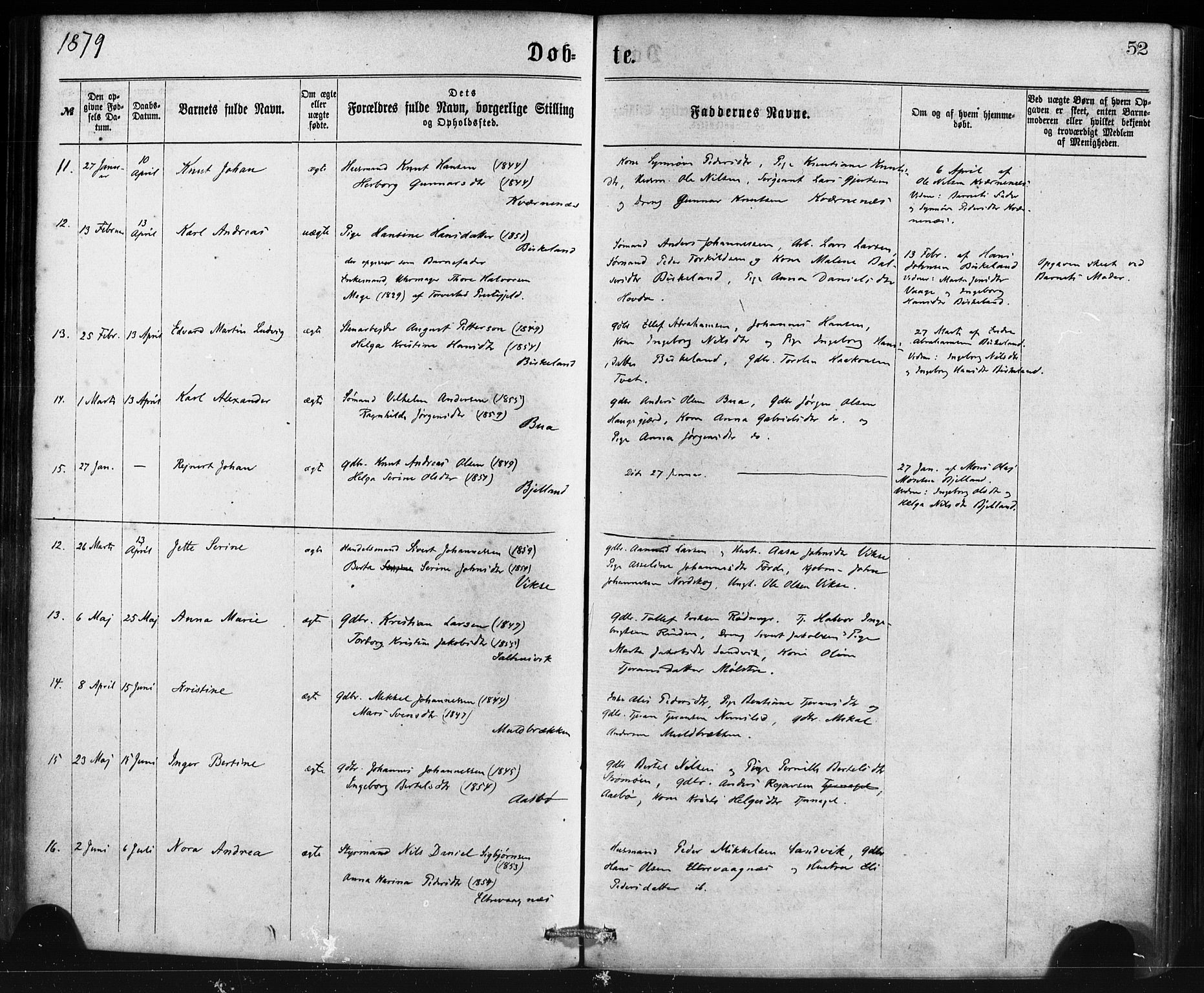 Sveio Sokneprestembete, AV/SAB-A-78501/H/Haa: Parish register (official) no. B 1, 1870-1883, p. 52