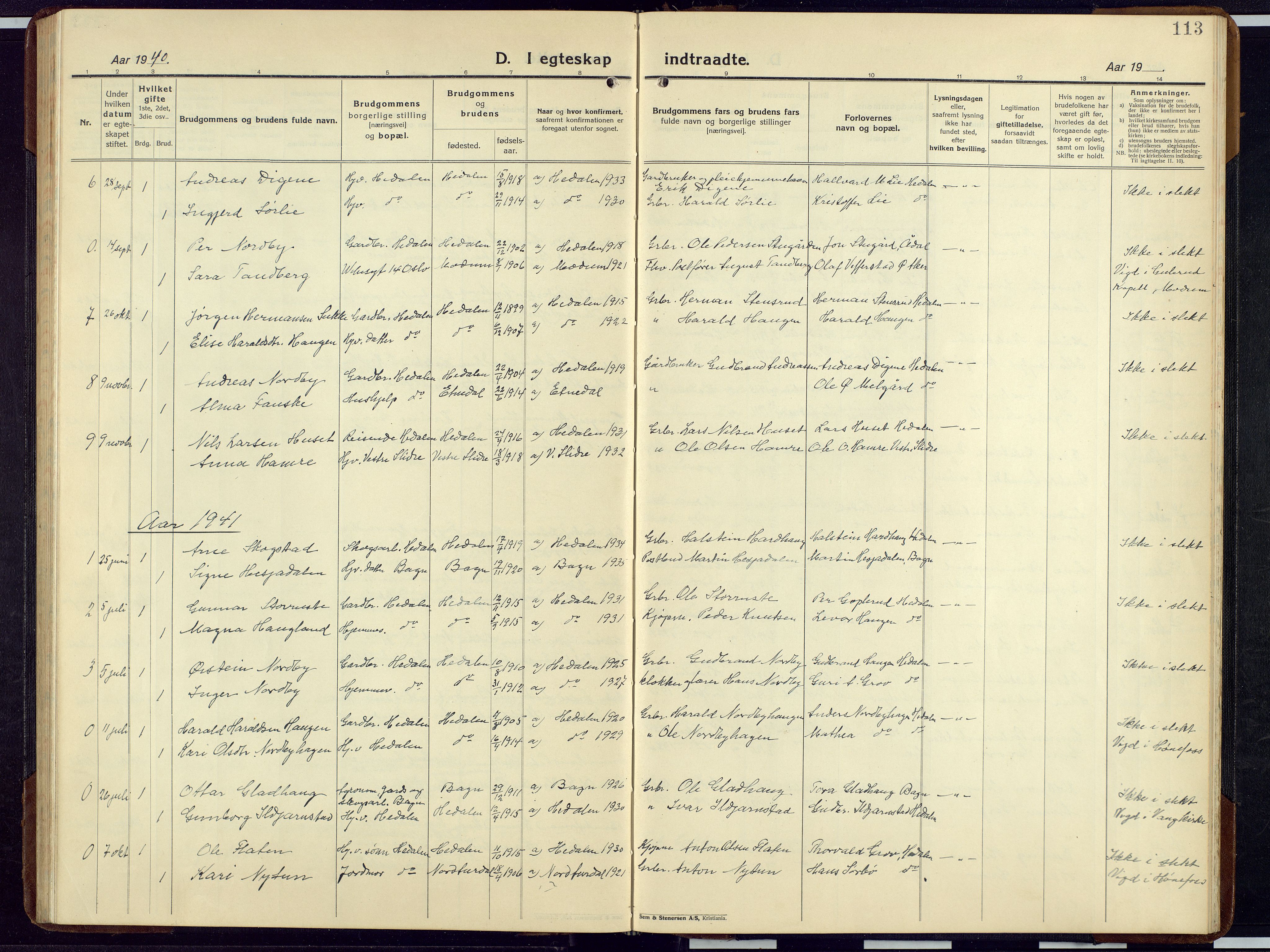 Sør-Aurdal prestekontor, SAH/PREST-128/H/Ha/Hab/L0012: Parish register (copy) no. 12, 1924-1956, p. 113