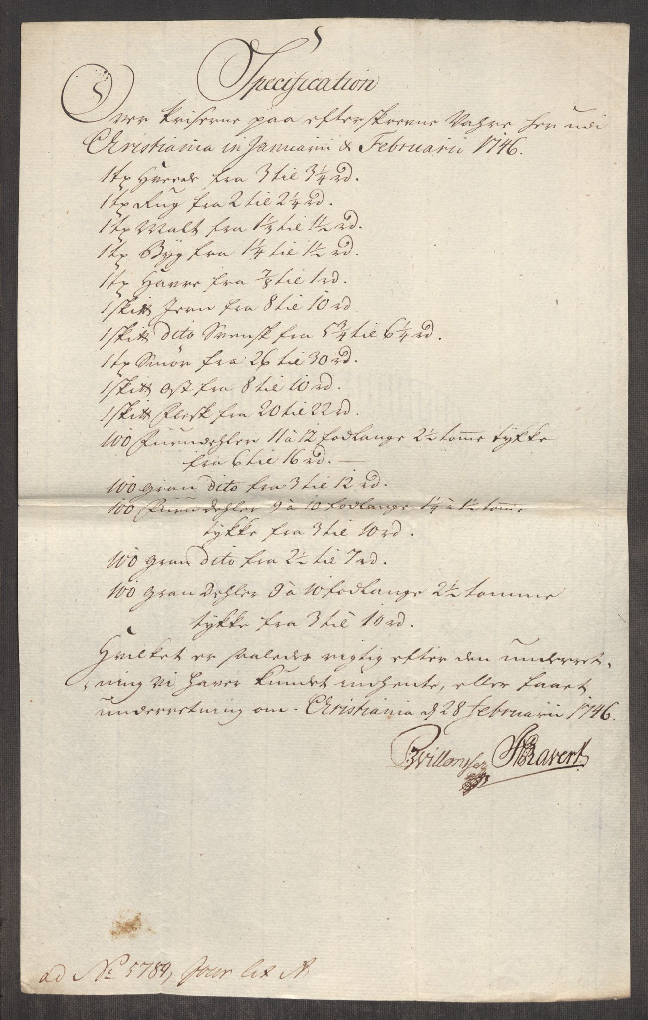Rentekammeret inntil 1814, Realistisk ordnet avdeling, RA/EA-4070/Oe/L0003: [Ø1]: Priskuranter, 1745-1748, p. 275