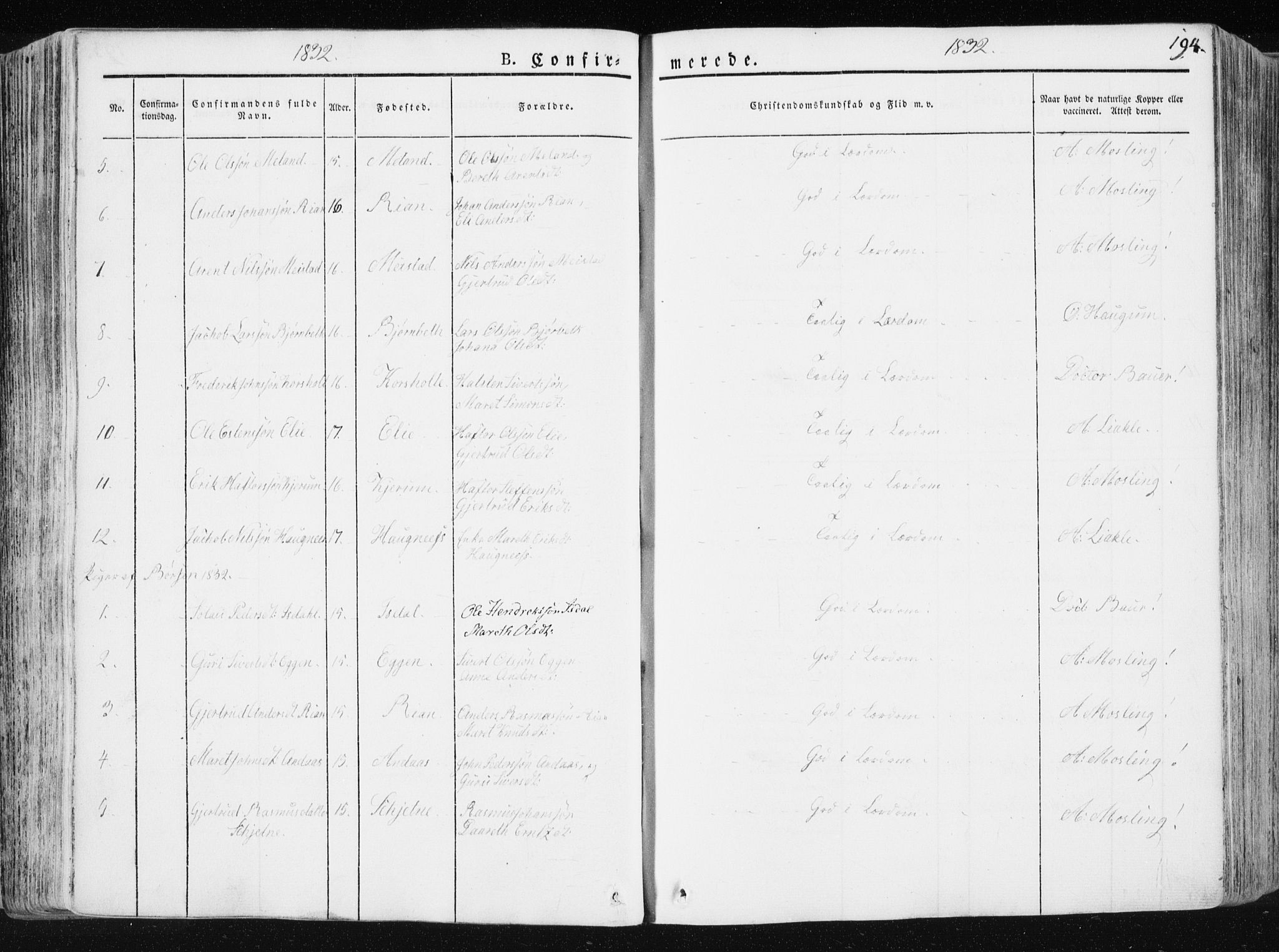 Ministerialprotokoller, klokkerbøker og fødselsregistre - Sør-Trøndelag, SAT/A-1456/665/L0771: Parish register (official) no. 665A06, 1830-1856, p. 194