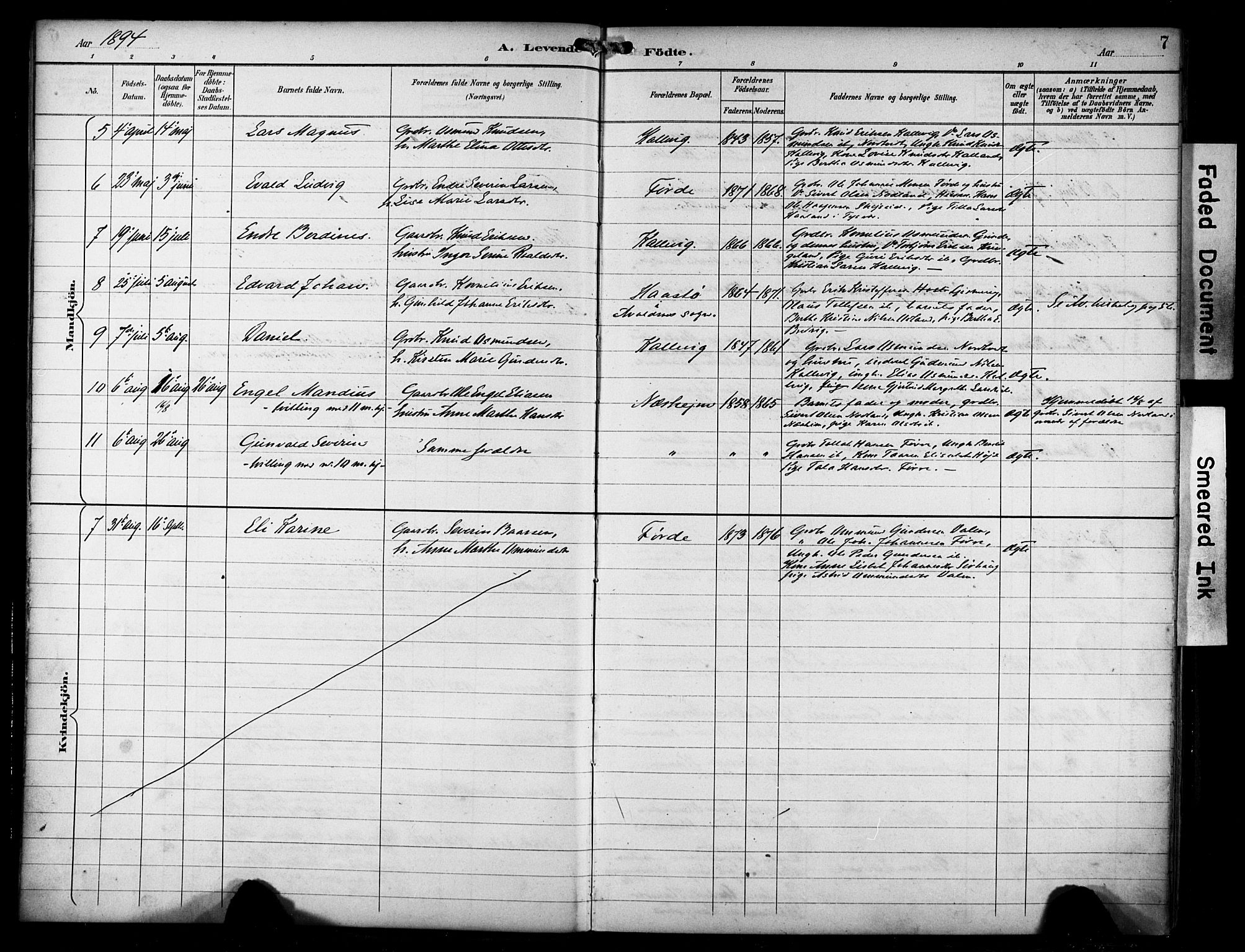 Avaldsnes sokneprestkontor, SAST/A -101851/H/Ha/Haa/L0016: Parish register (official) no. A 16, 1893-1918, p. 7
