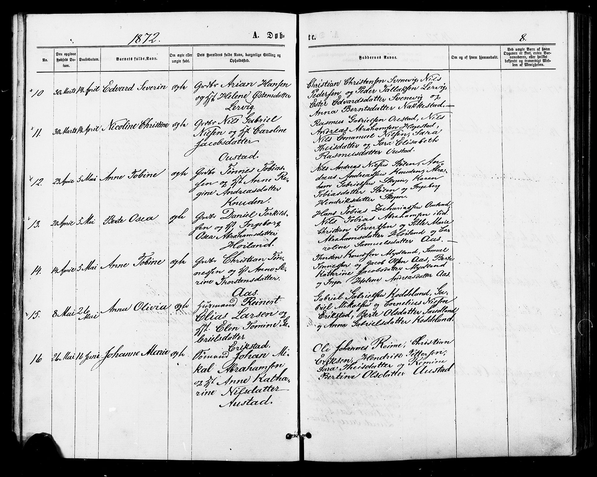 Lyngdal sokneprestkontor, AV/SAK-1111-0029/F/Fa/Faa/L0003: Parish register (official) no. A 3, 1871-1882, p. 8