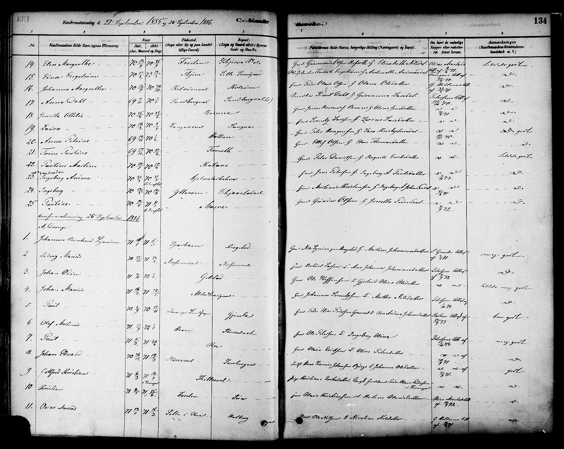 Ministerialprotokoller, klokkerbøker og fødselsregistre - Nord-Trøndelag, SAT/A-1458/717/L0159: Parish register (official) no. 717A09, 1878-1898, p. 134