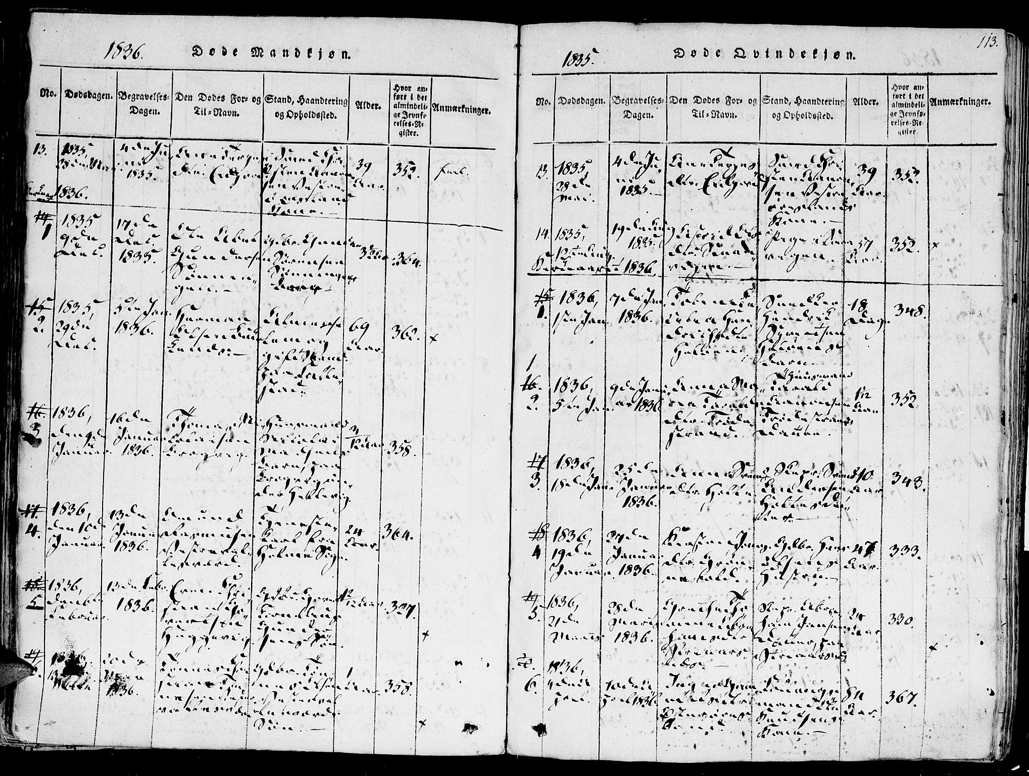 Høvåg sokneprestkontor, SAK/1111-0025/F/Fa/L0001: Parish register (official) no. A 1, 1816-1843, p. 113