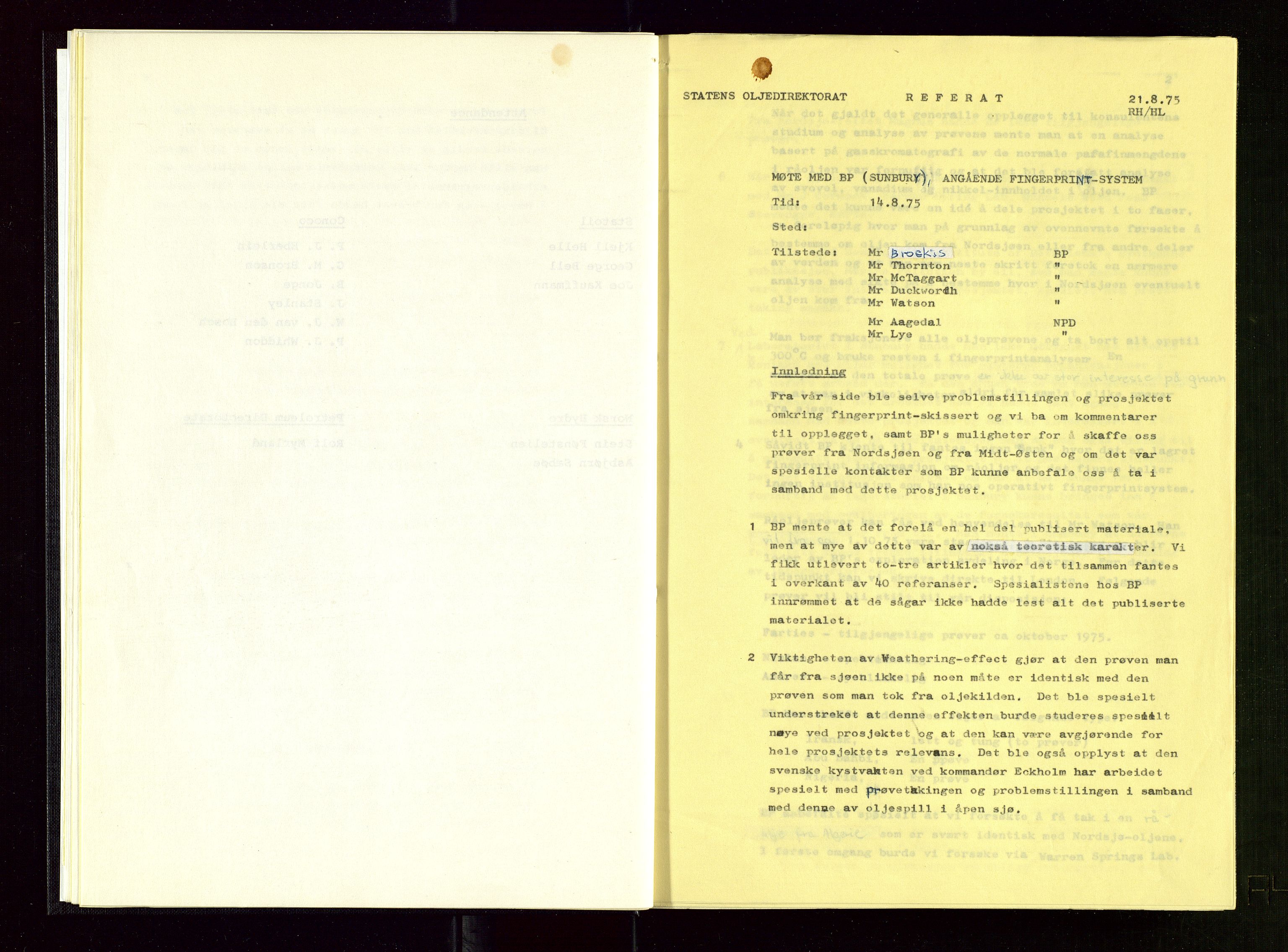 Oljedirektoratet, AV/SAST-A-101366/Aa/L0005: Referatprotokoller, 1975