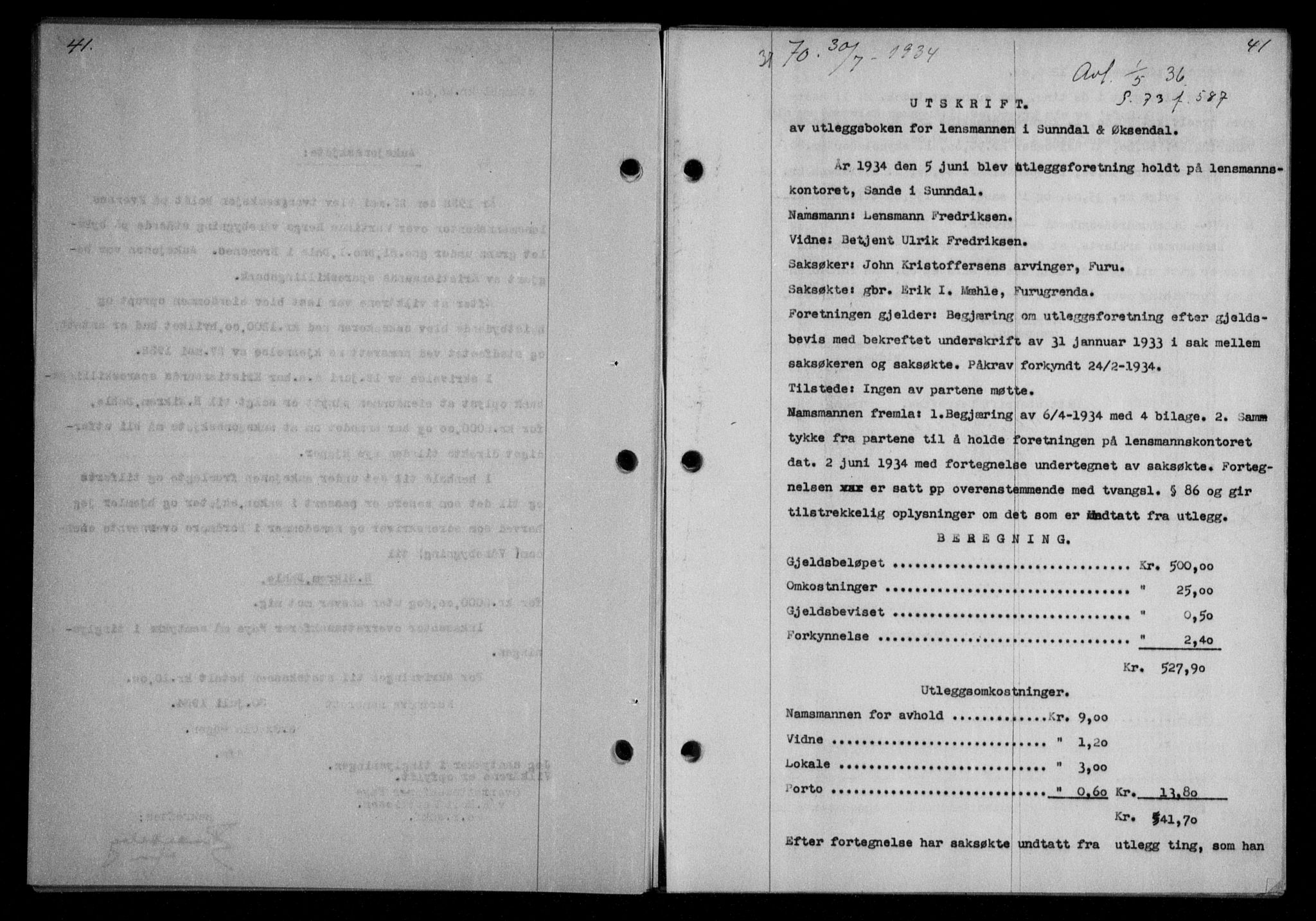 Nordmøre sorenskriveri, AV/SAT-A-4132/1/2/2Ca/L0082: Mortgage book no. 72, 1934-1934, Deed date: 30.07.1934