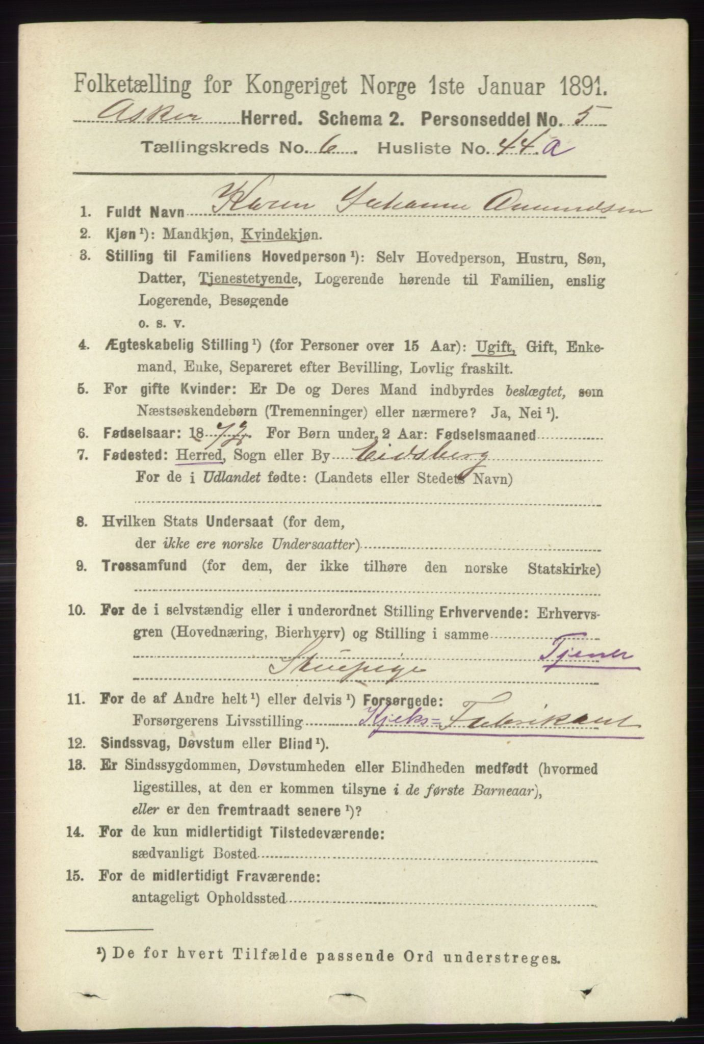 RA, 1891 census for 0220 Asker, 1891, p. 4458