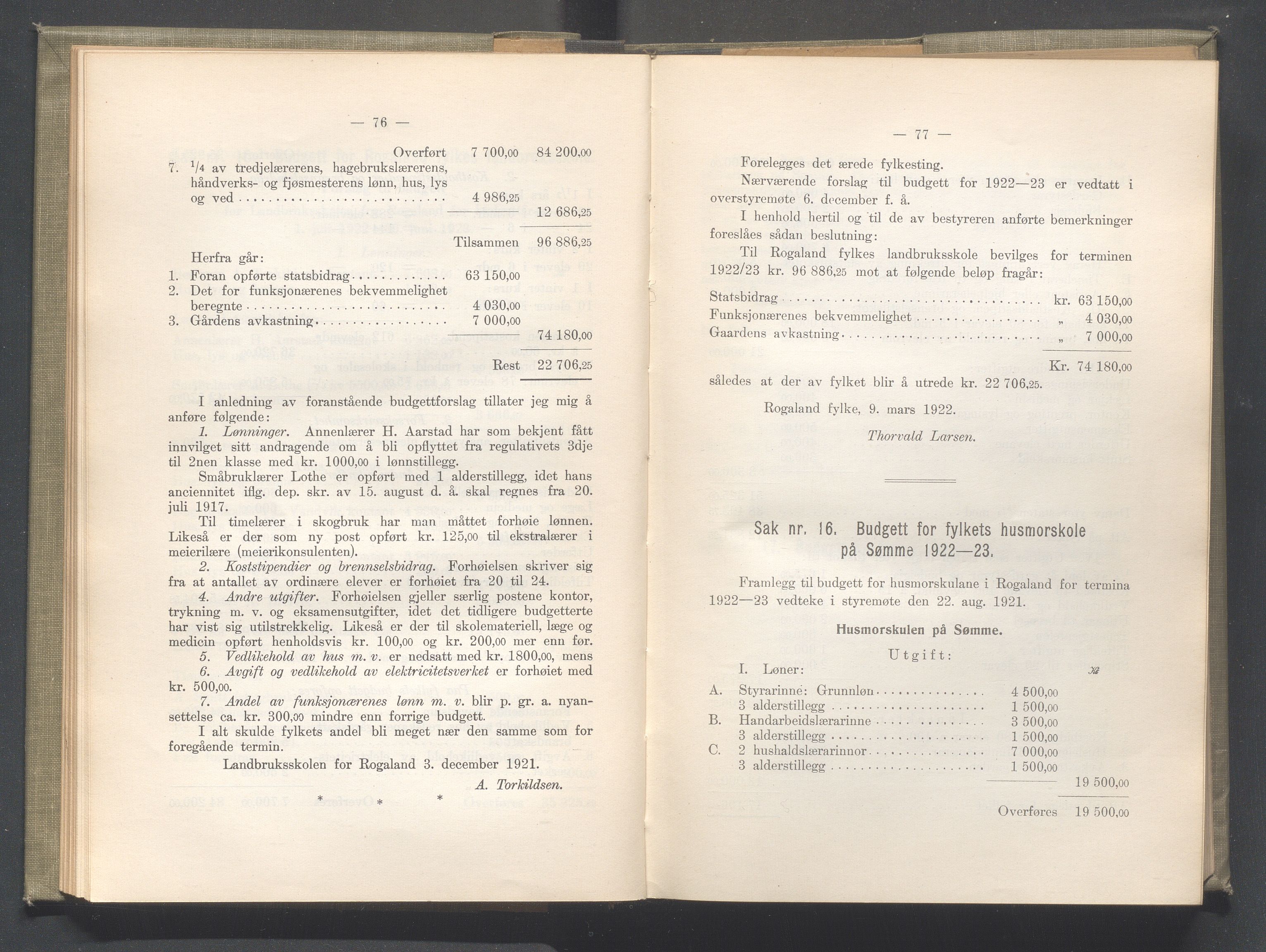 Rogaland fylkeskommune - Fylkesrådmannen , IKAR/A-900/A/Aa/Aaa/L0041: Møtebok , 1922, p. 76-77