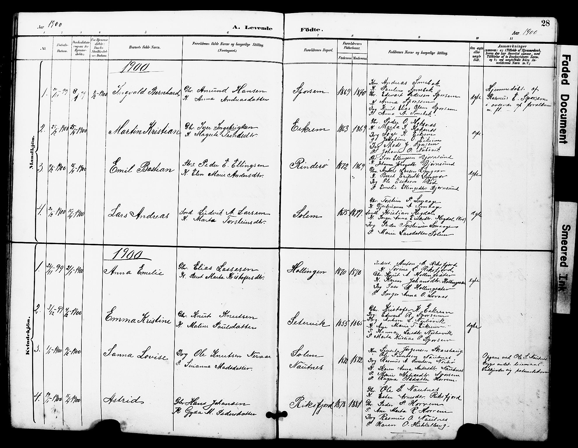 Ministerialprotokoller, klokkerbøker og fødselsregistre - Møre og Romsdal, SAT/A-1454/560/L0725: Parish register (copy) no. 560C02, 1895-1930, p. 28