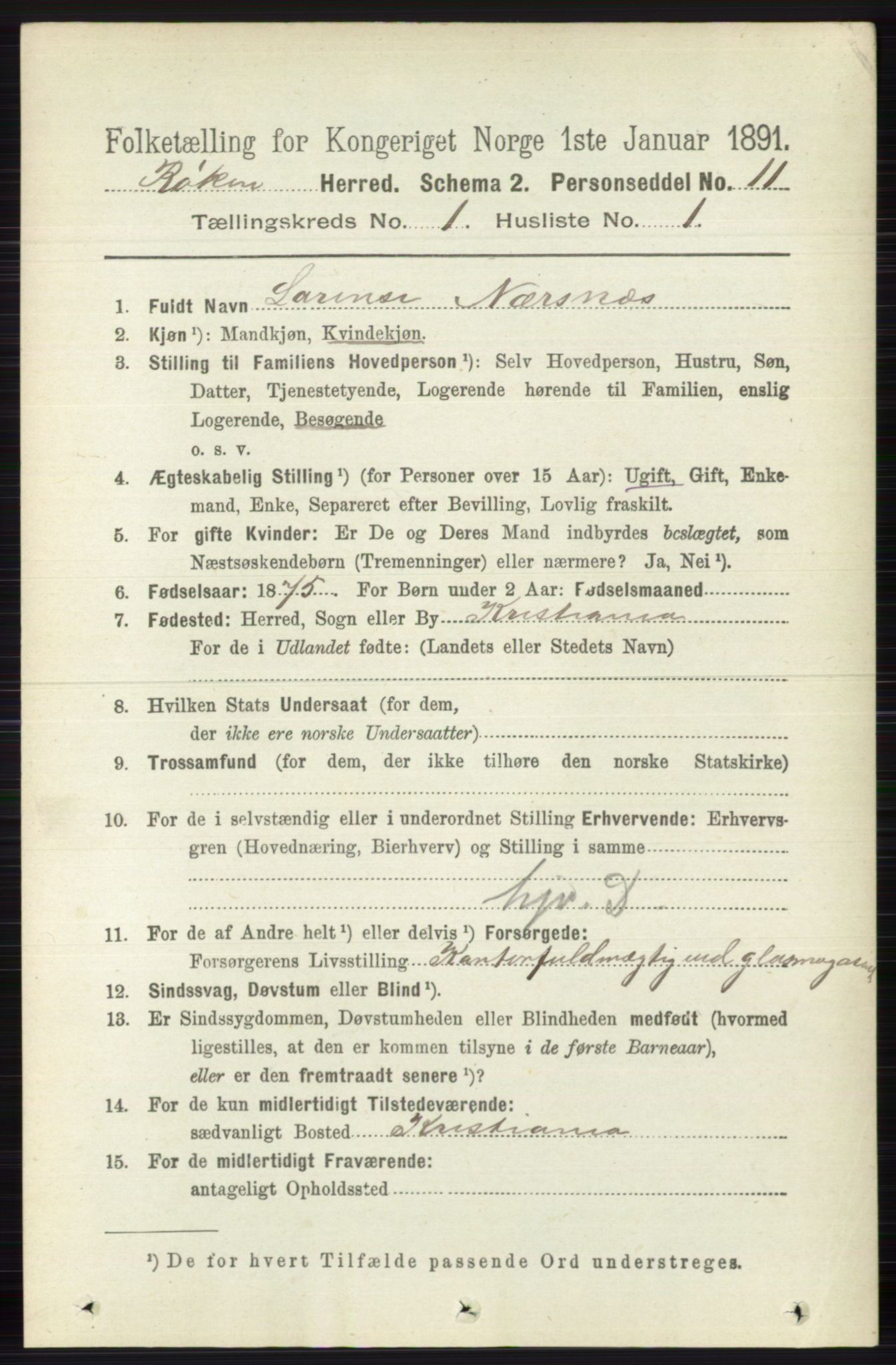 RA, 1891 census for 0627 Røyken, 1891, p. 94