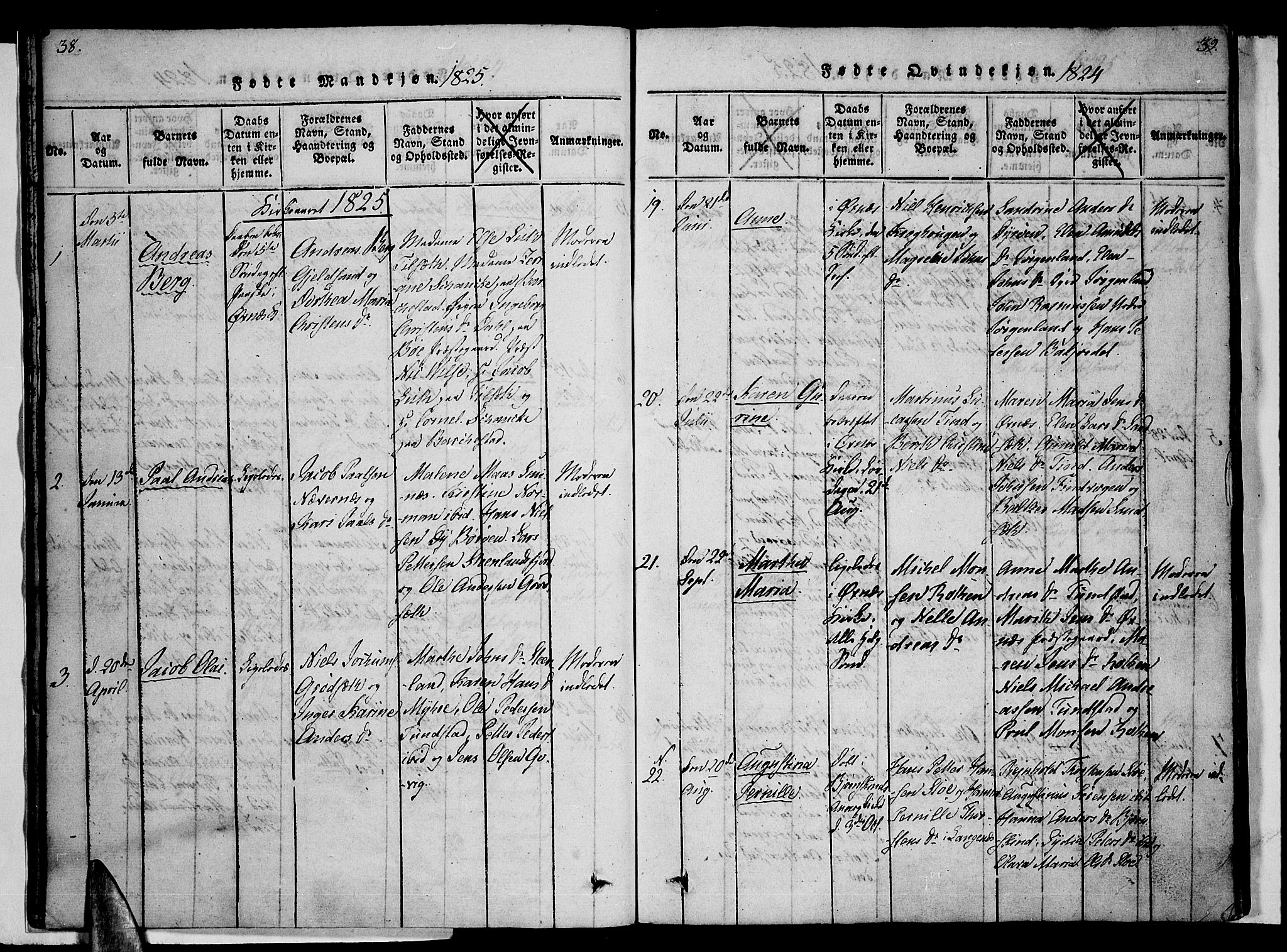 Ministerialprotokoller, klokkerbøker og fødselsregistre - Nordland, AV/SAT-A-1459/893/L1331: Parish register (official) no. 893A04, 1820-1840, p. 38-39