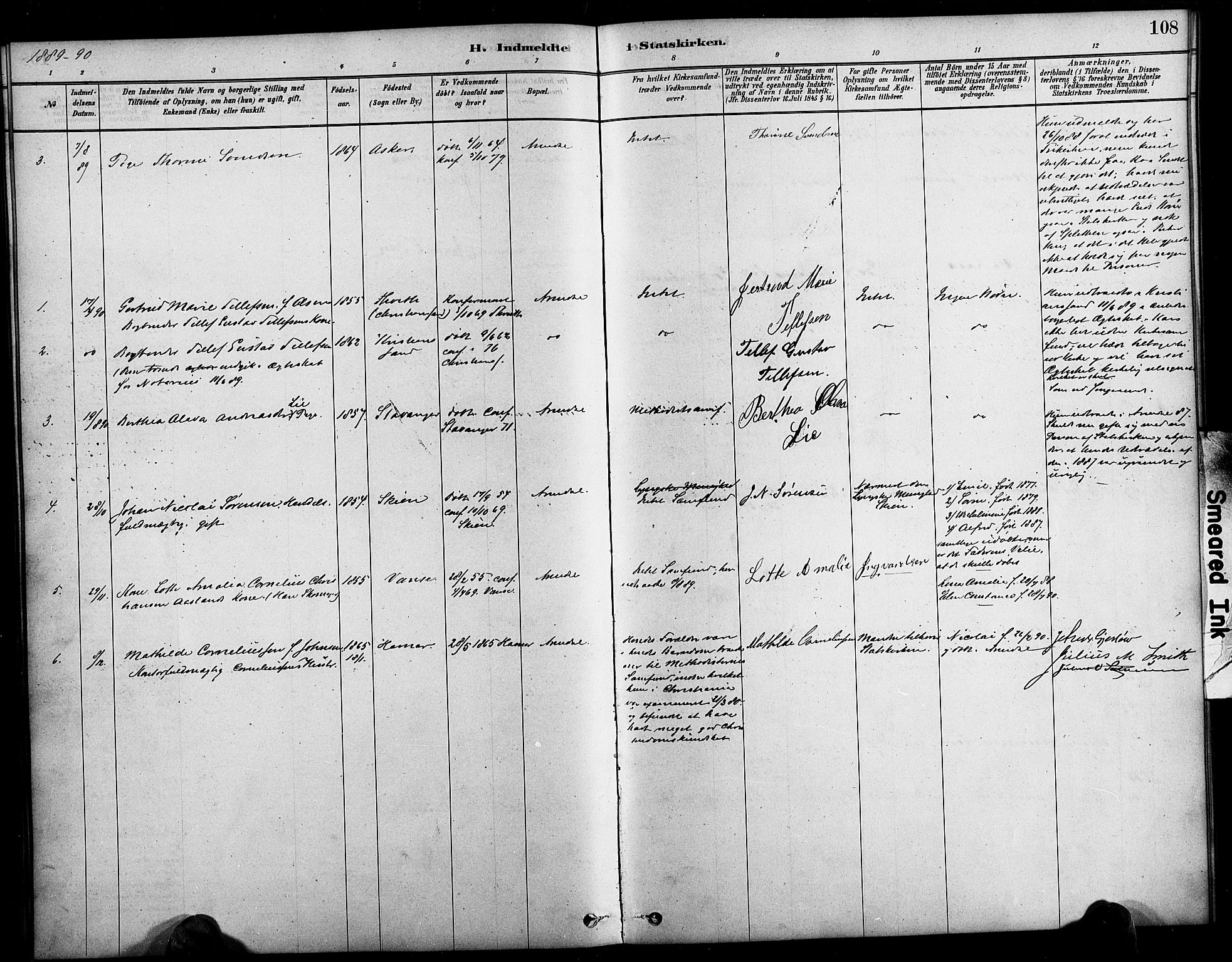 Arendal sokneprestkontor, Trefoldighet, SAK/1111-0040/F/Fa/L0009: Parish register (official) no. A 9, 1878-1919, p. 108