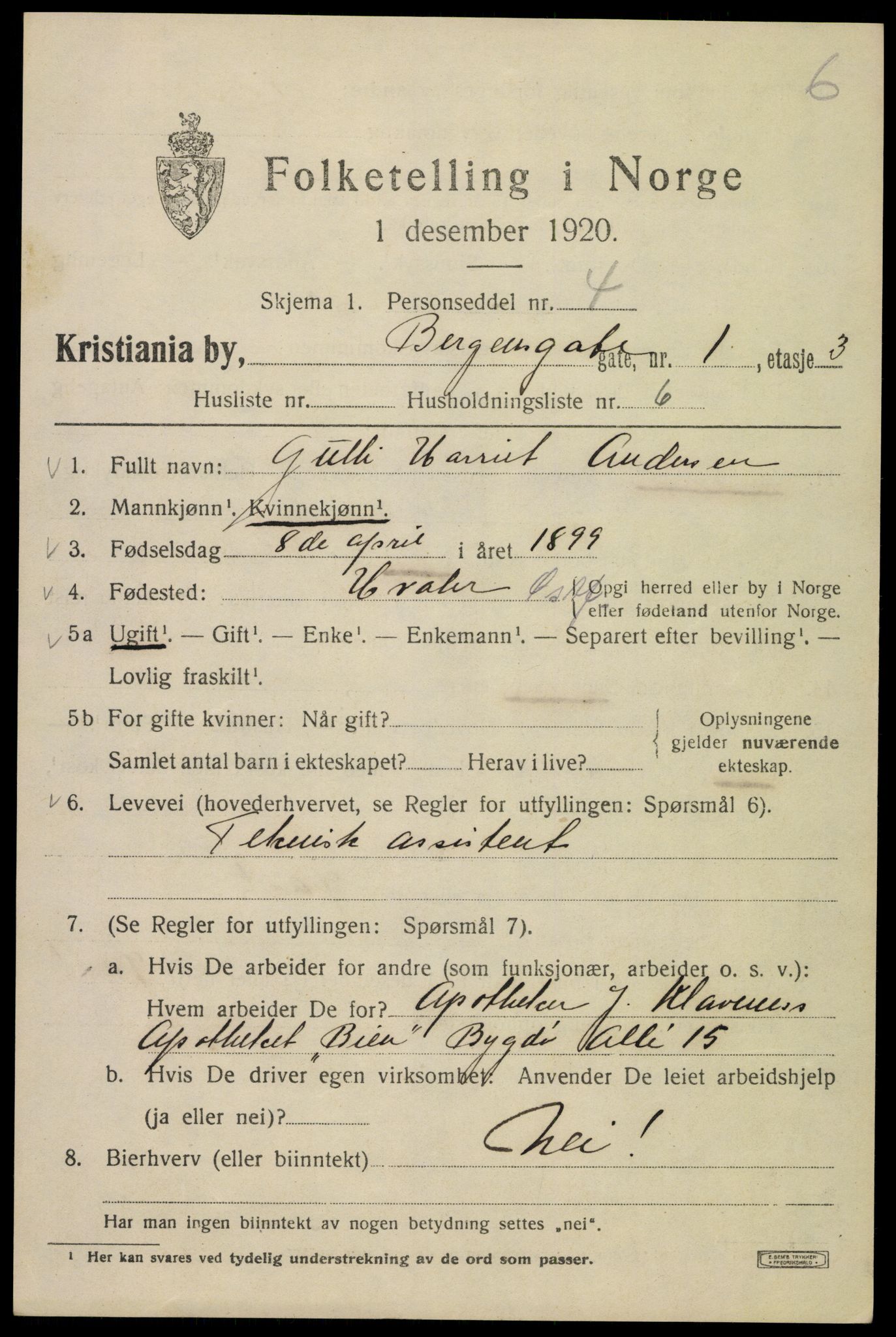 SAO, 1920 census for Kristiania, 1920, p. 152077