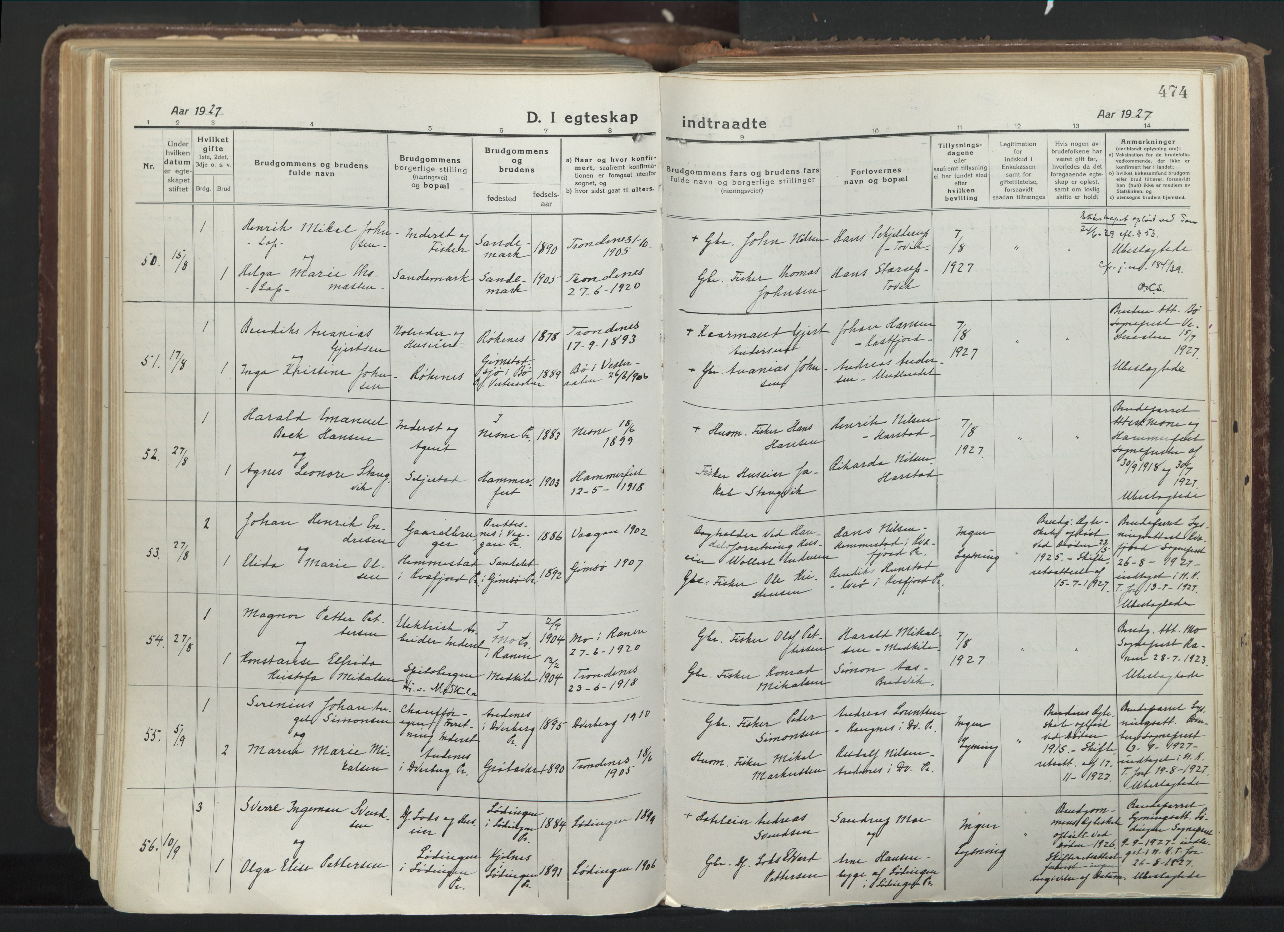 Trondenes sokneprestkontor, AV/SATØ-S-1319/H/Ha/L0019kirke: Parish register (official) no. 19, 1919-1928, p. 474