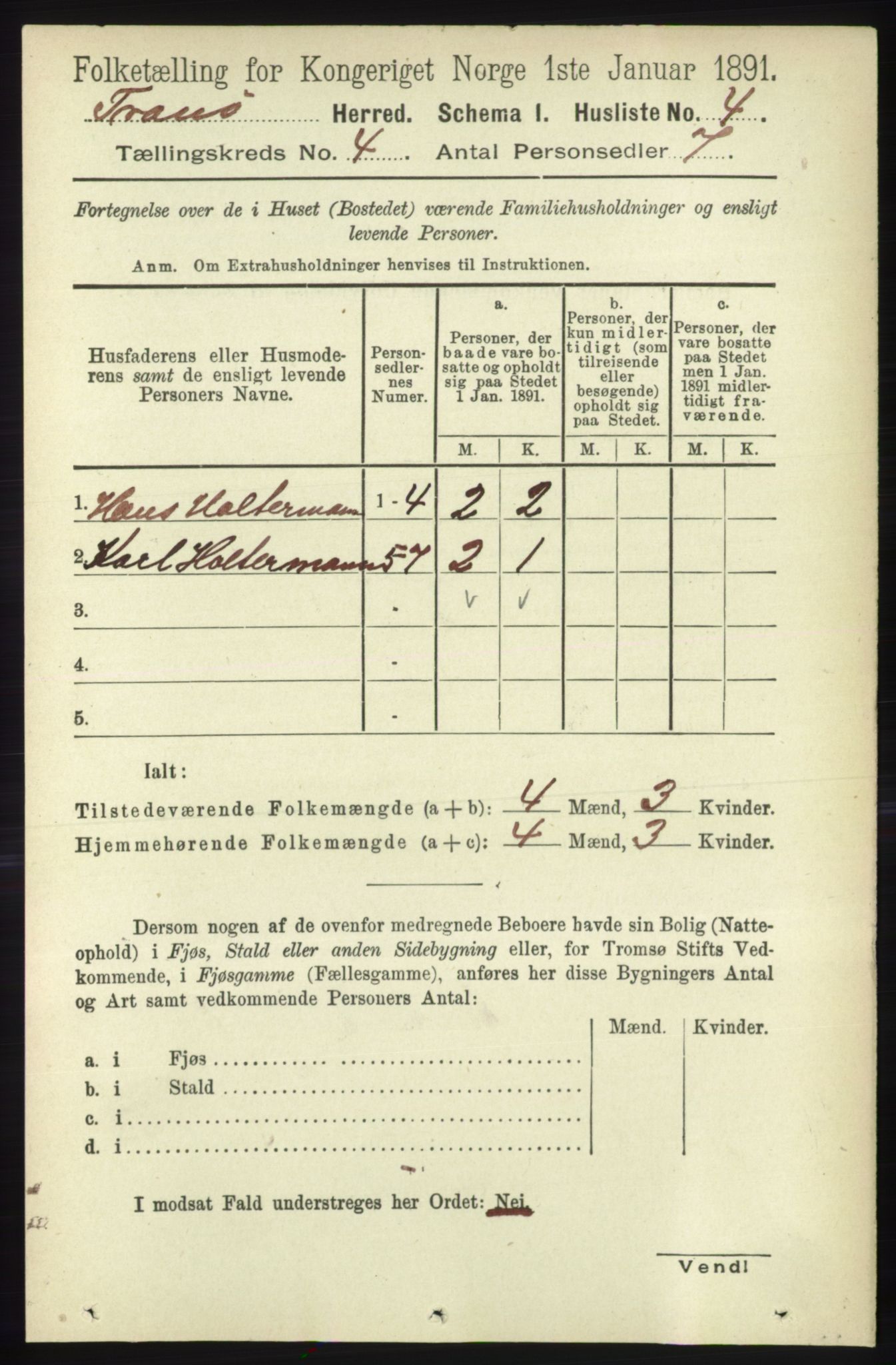 RA, 1891 census for 1927 Tranøy, 1891, p. 1387