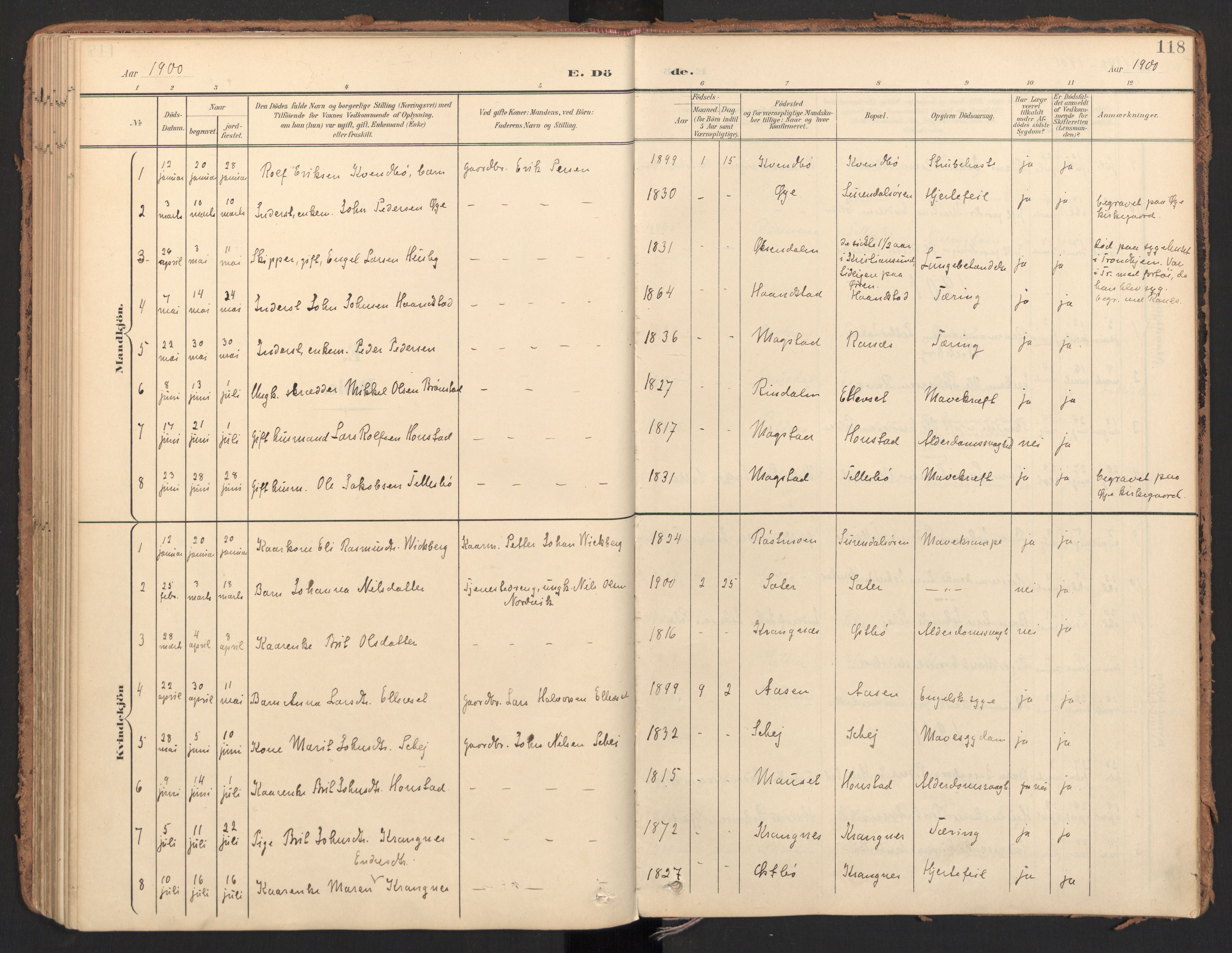 Ministerialprotokoller, klokkerbøker og fødselsregistre - Møre og Romsdal, SAT/A-1454/596/L1057: Parish register (official) no. 596A02, 1900-1917, p. 118