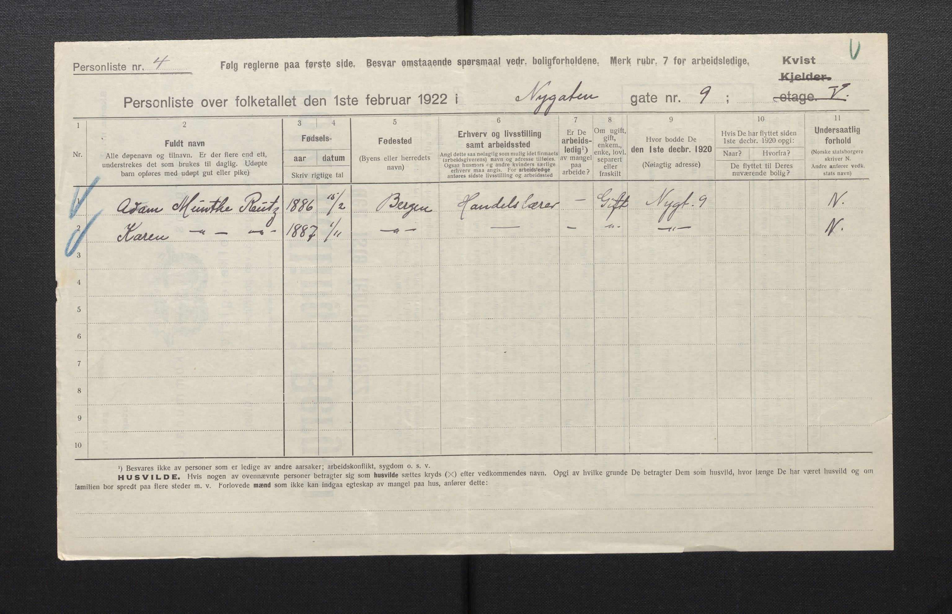 SAB, Municipal Census 1922 for Bergen, 1922, p. 29189